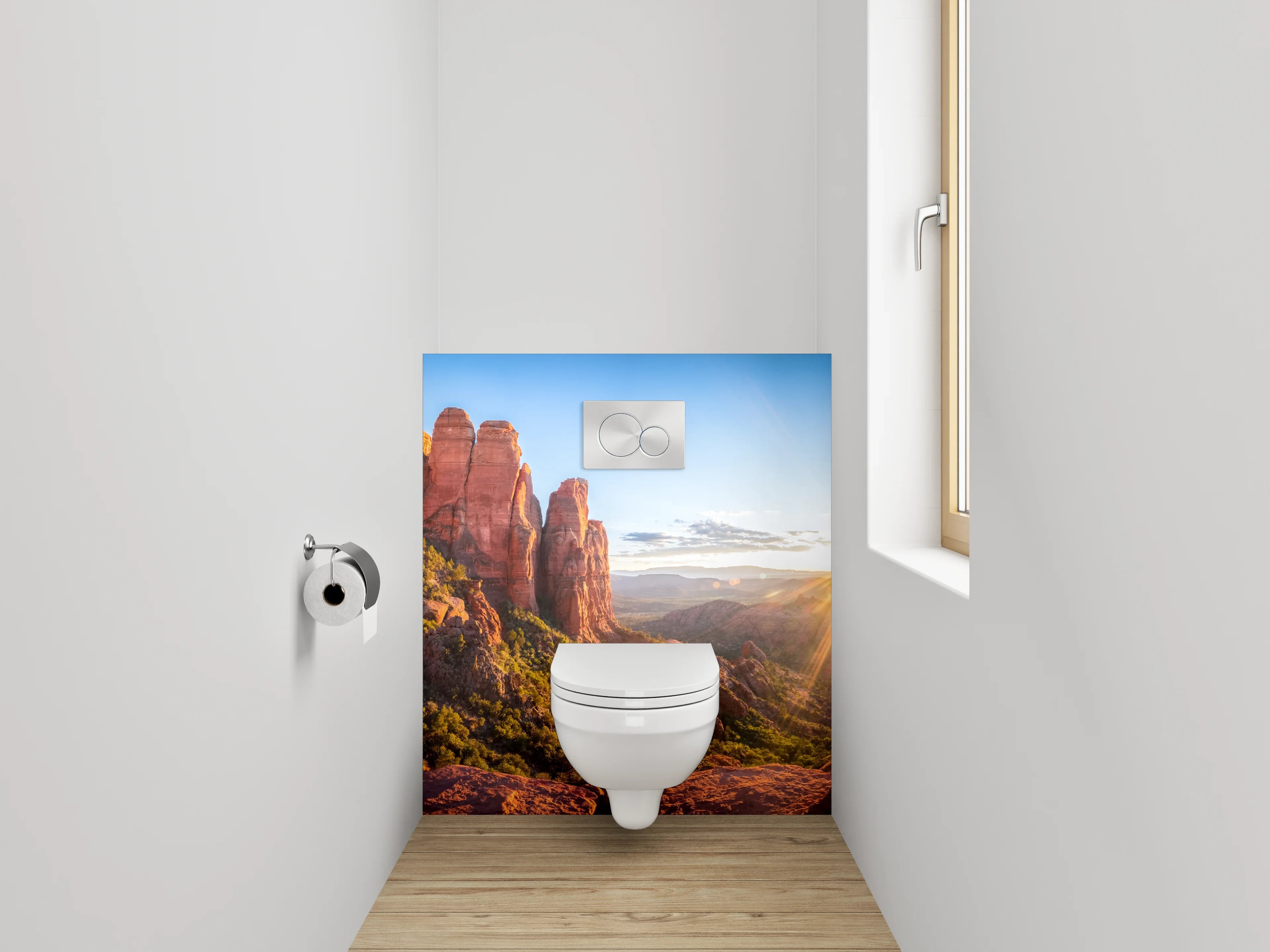 WC-Rückwand - Sonnenaufgang im Felsental Panorama