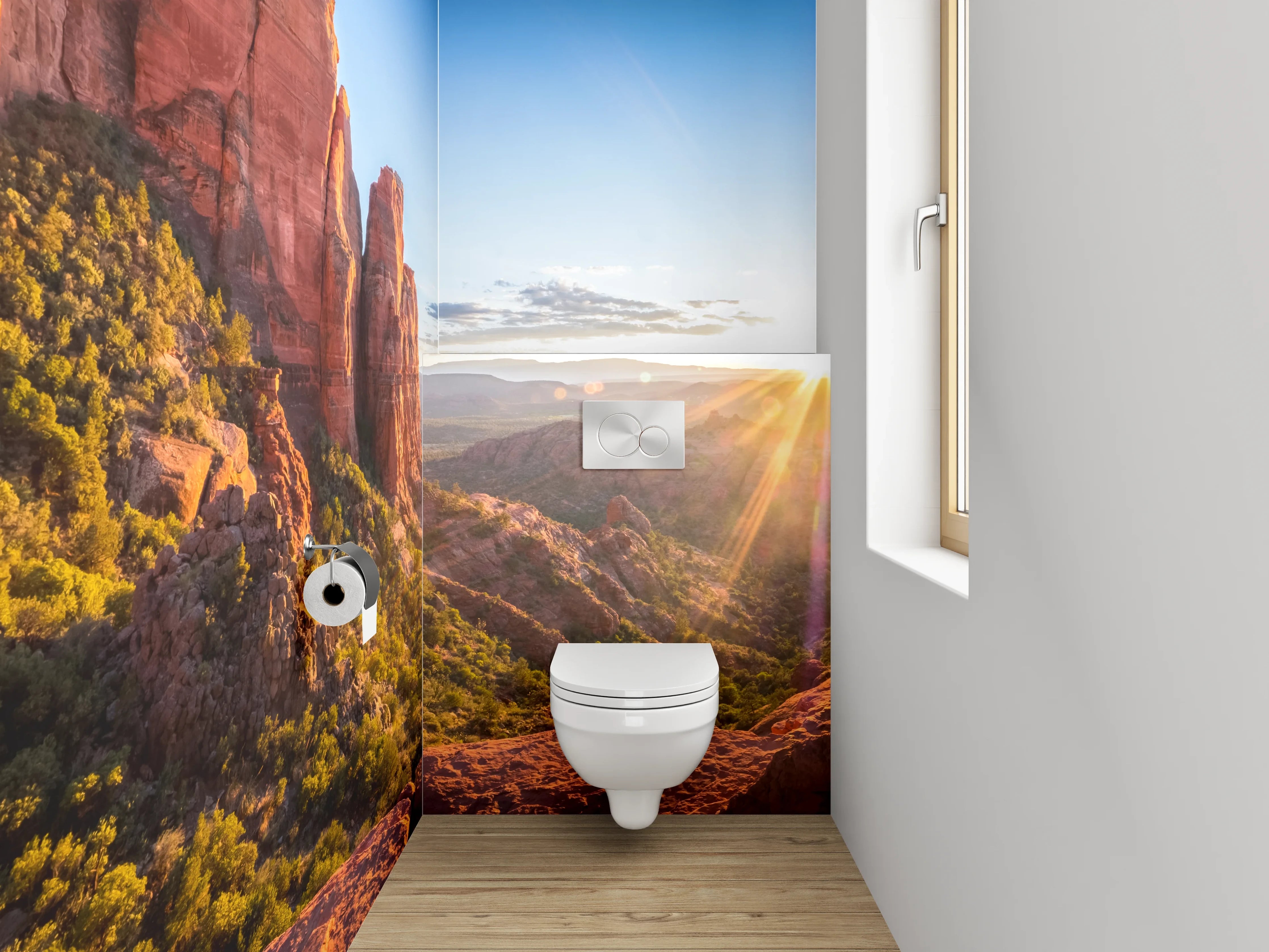 WC-Rückwand - Sonnenaufgang im Felsental Panorama