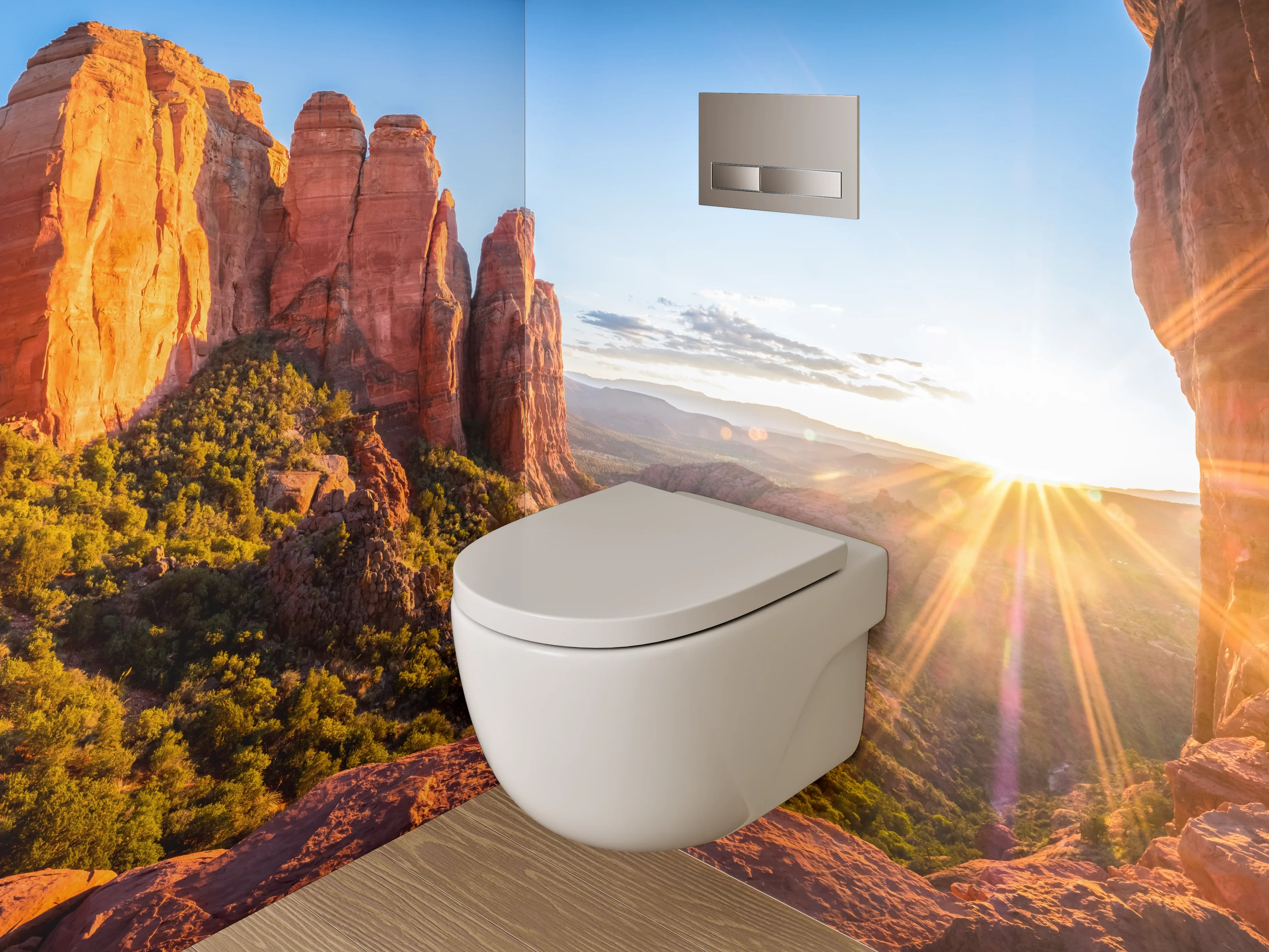 WC-Rückwand - Sonnenaufgang im Felsental Panorama