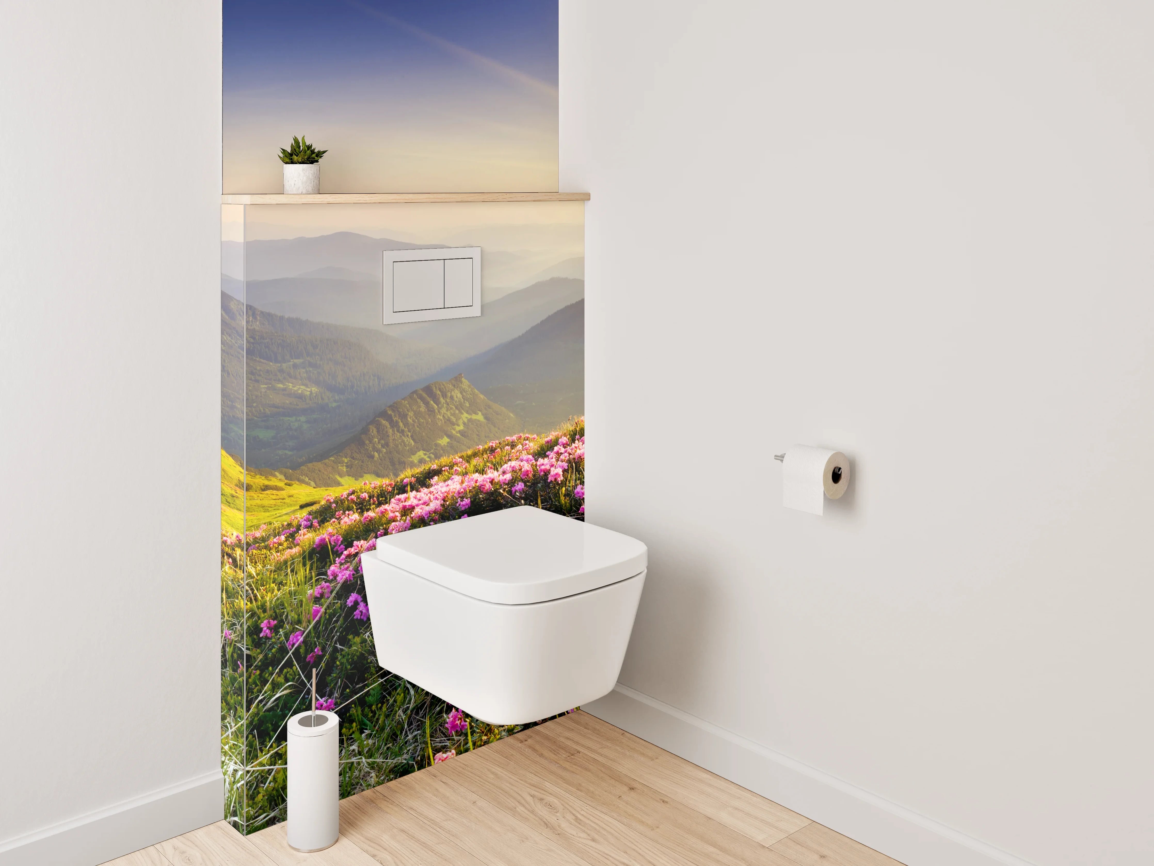 WC-Rückwand - Sonnenaufgang in den Bergwiesen