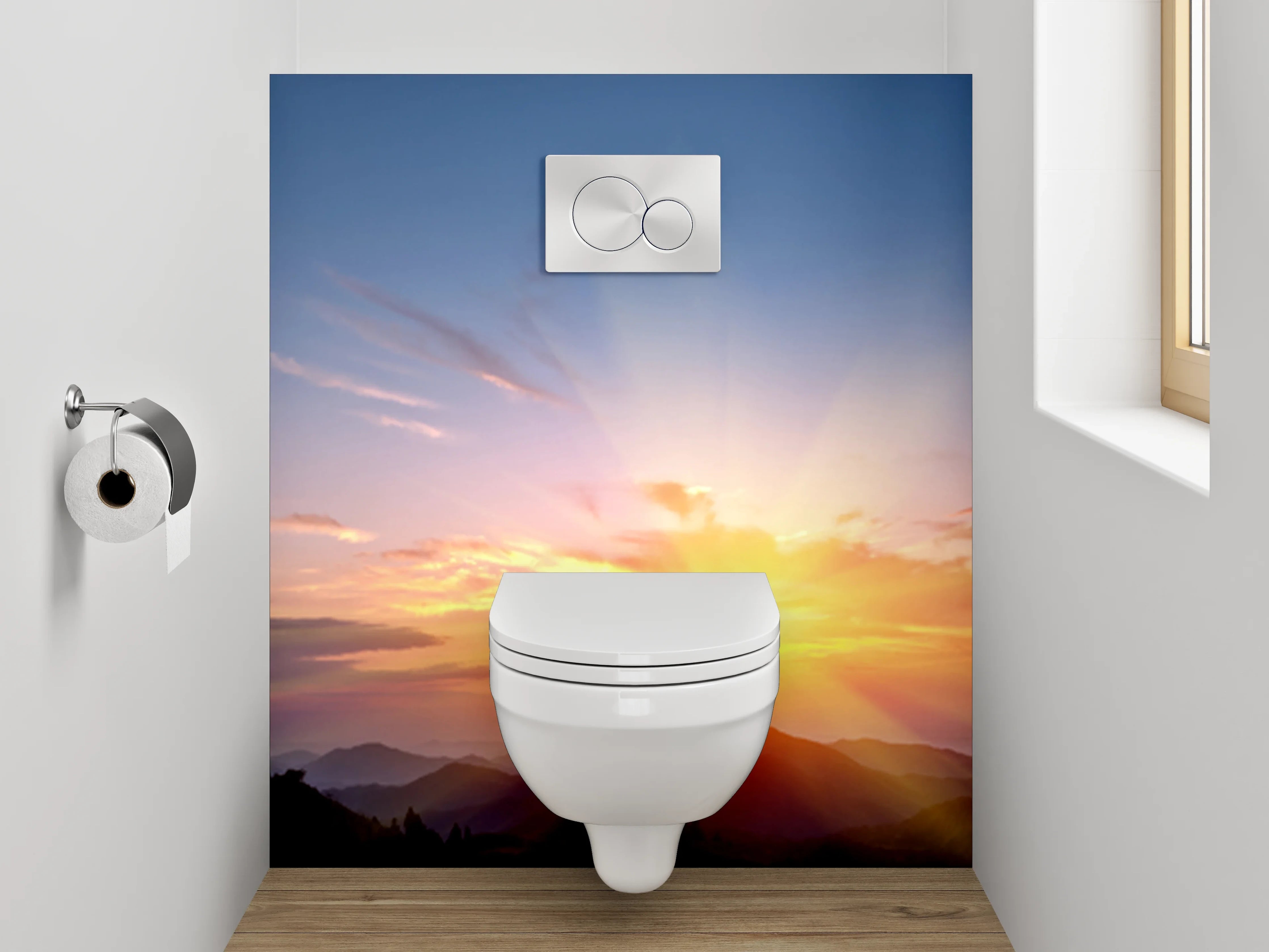 WC-Rückwand - Sonnenaufgang über Bergen Landschaft Natur