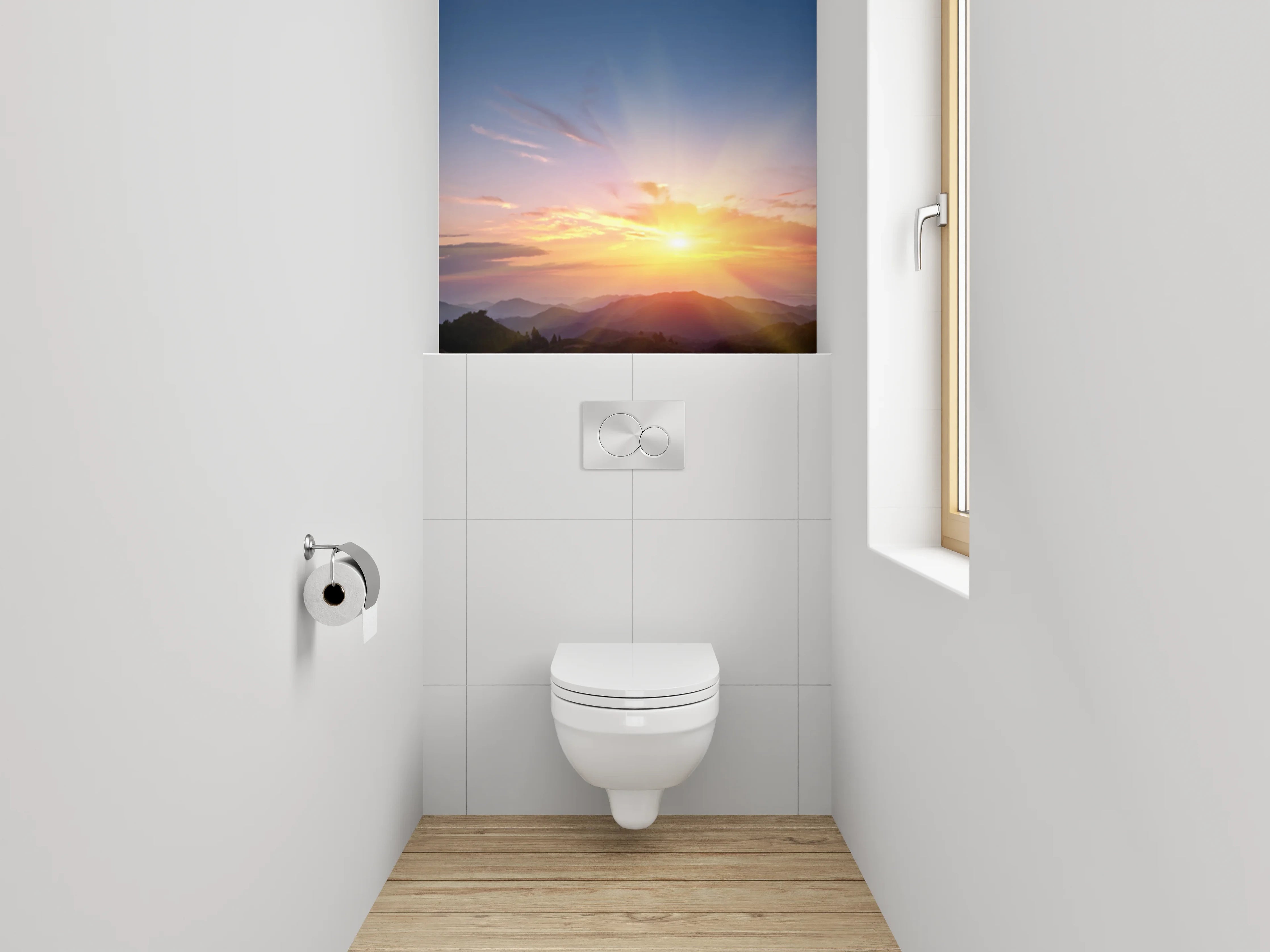WC-Rückwand - Sonnenaufgang über Bergen Landschaft Natur