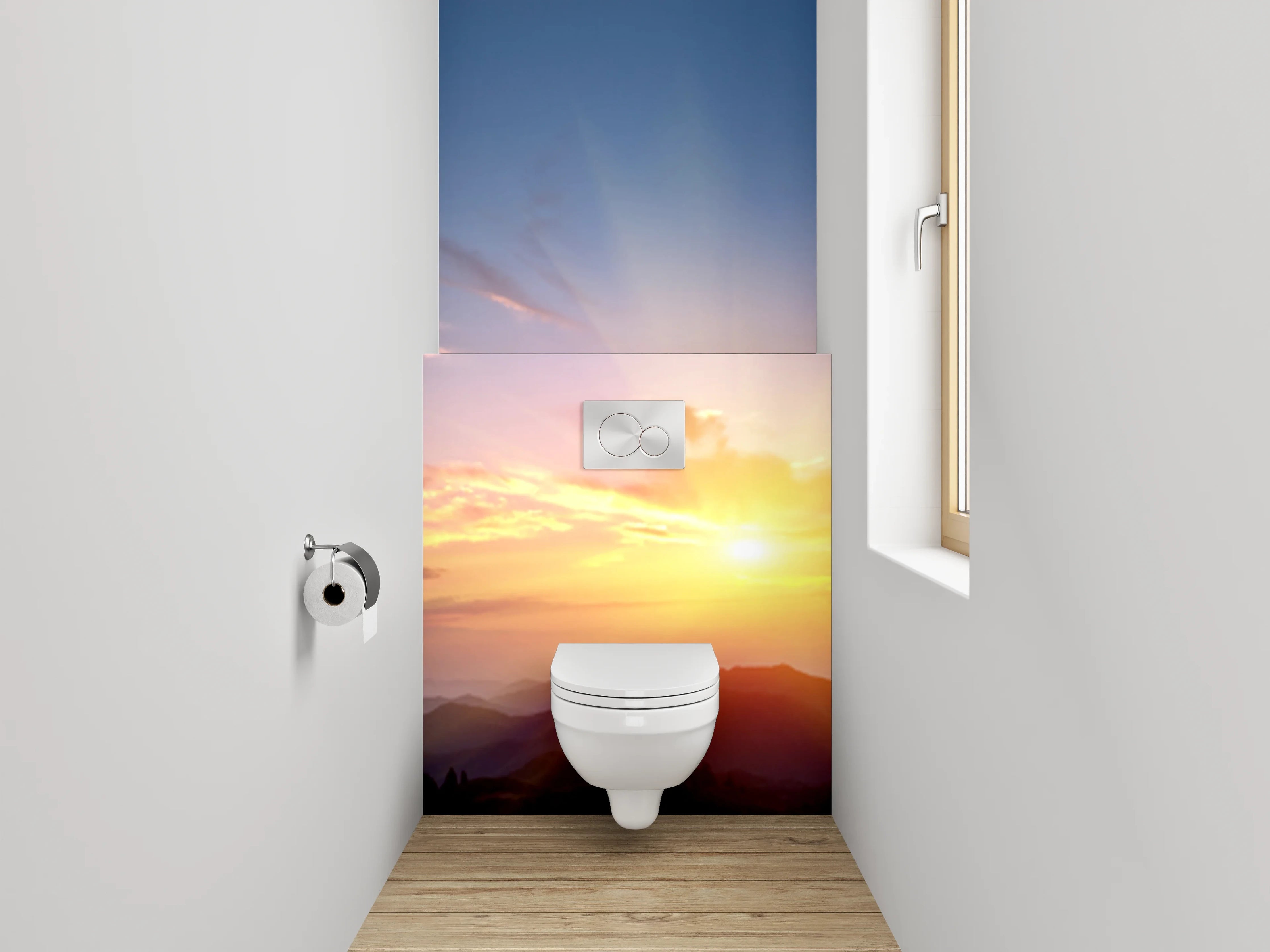 WC-Rückwand - Sonnenaufgang über Bergen Landschaft Natur