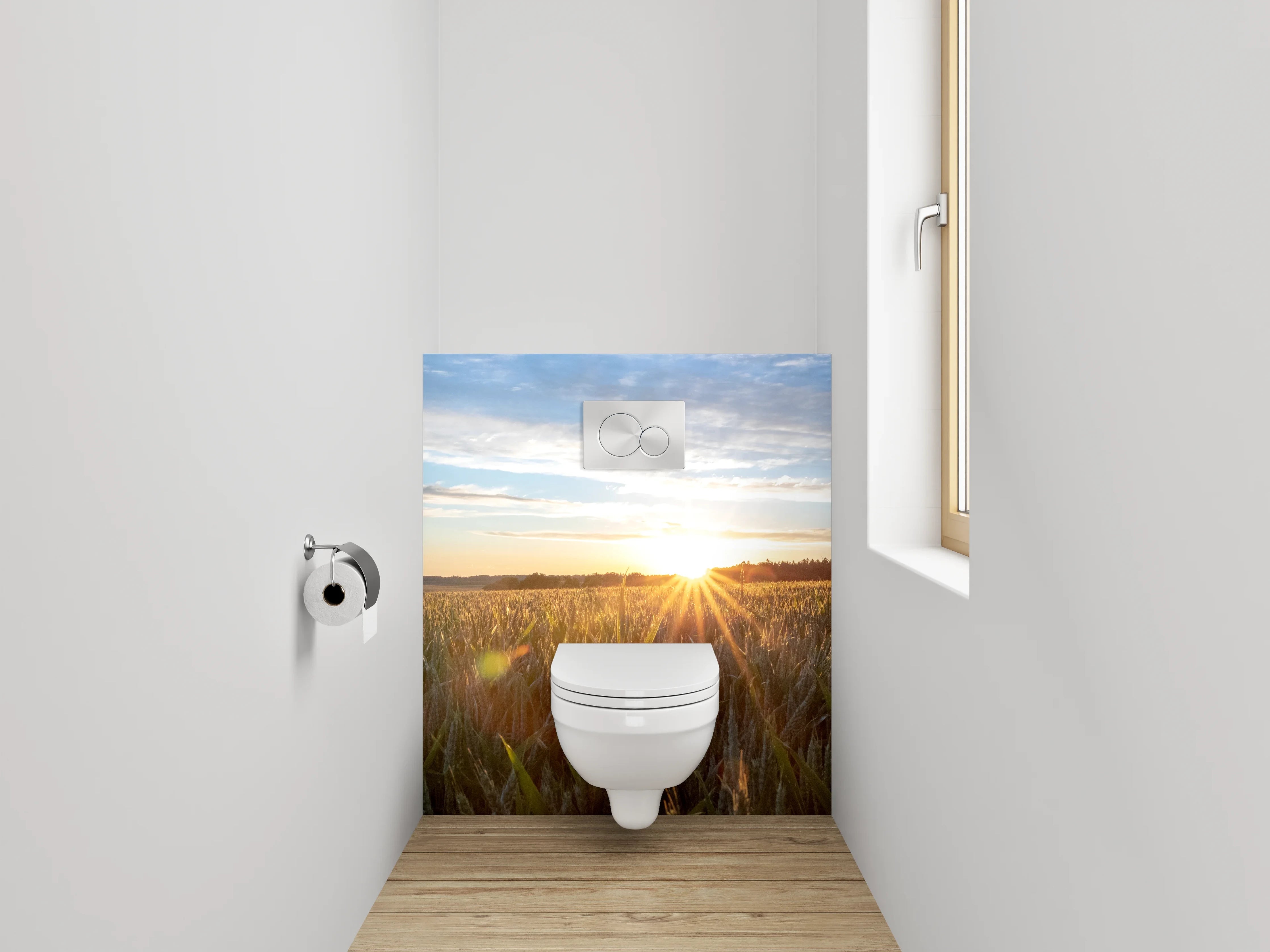 WC-Rückwand - Sonnenaufgang über Getreidefeld Panorama