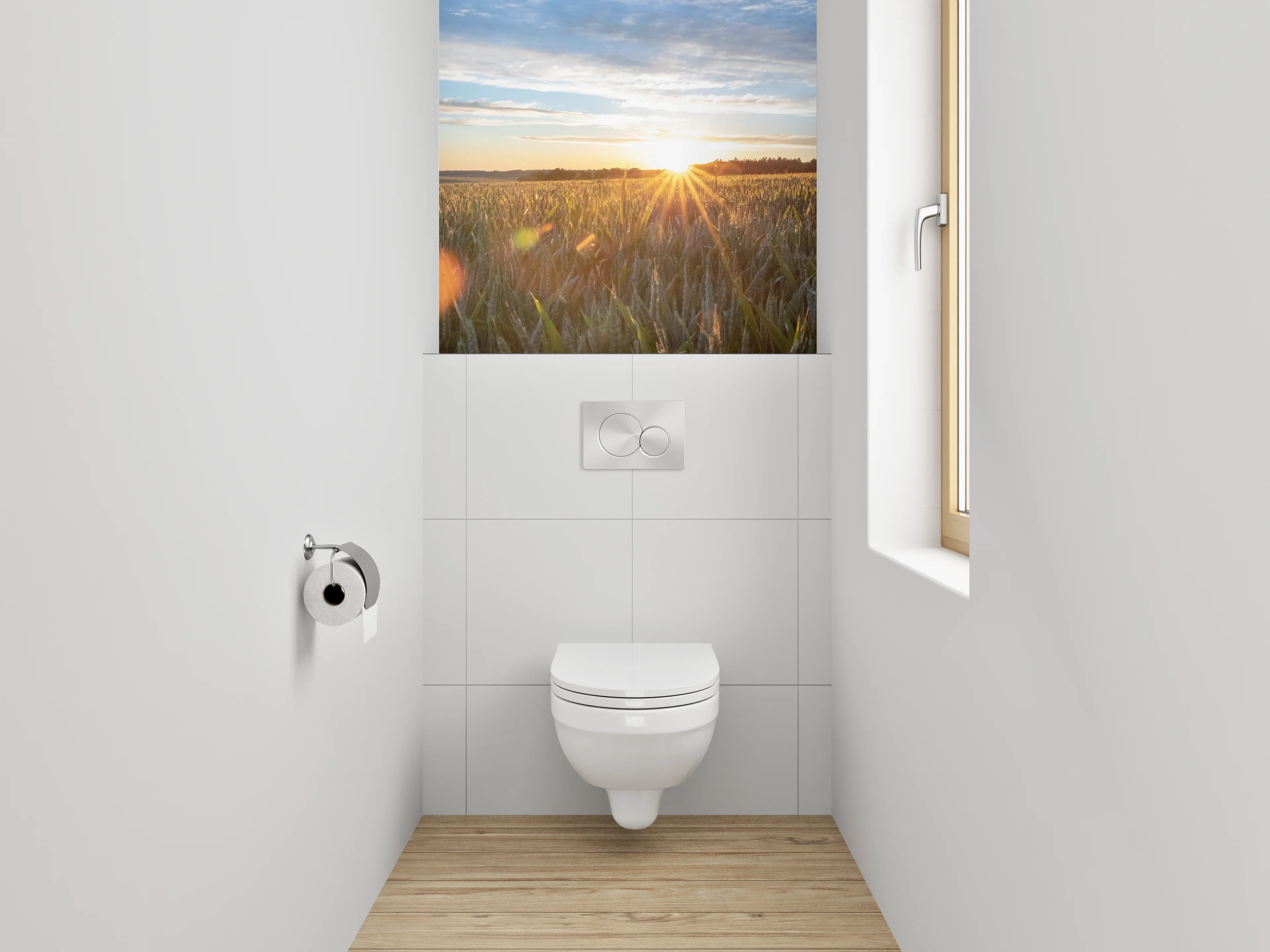 WC-Rückwand - Sonnenaufgang über Getreidefeld Panorama