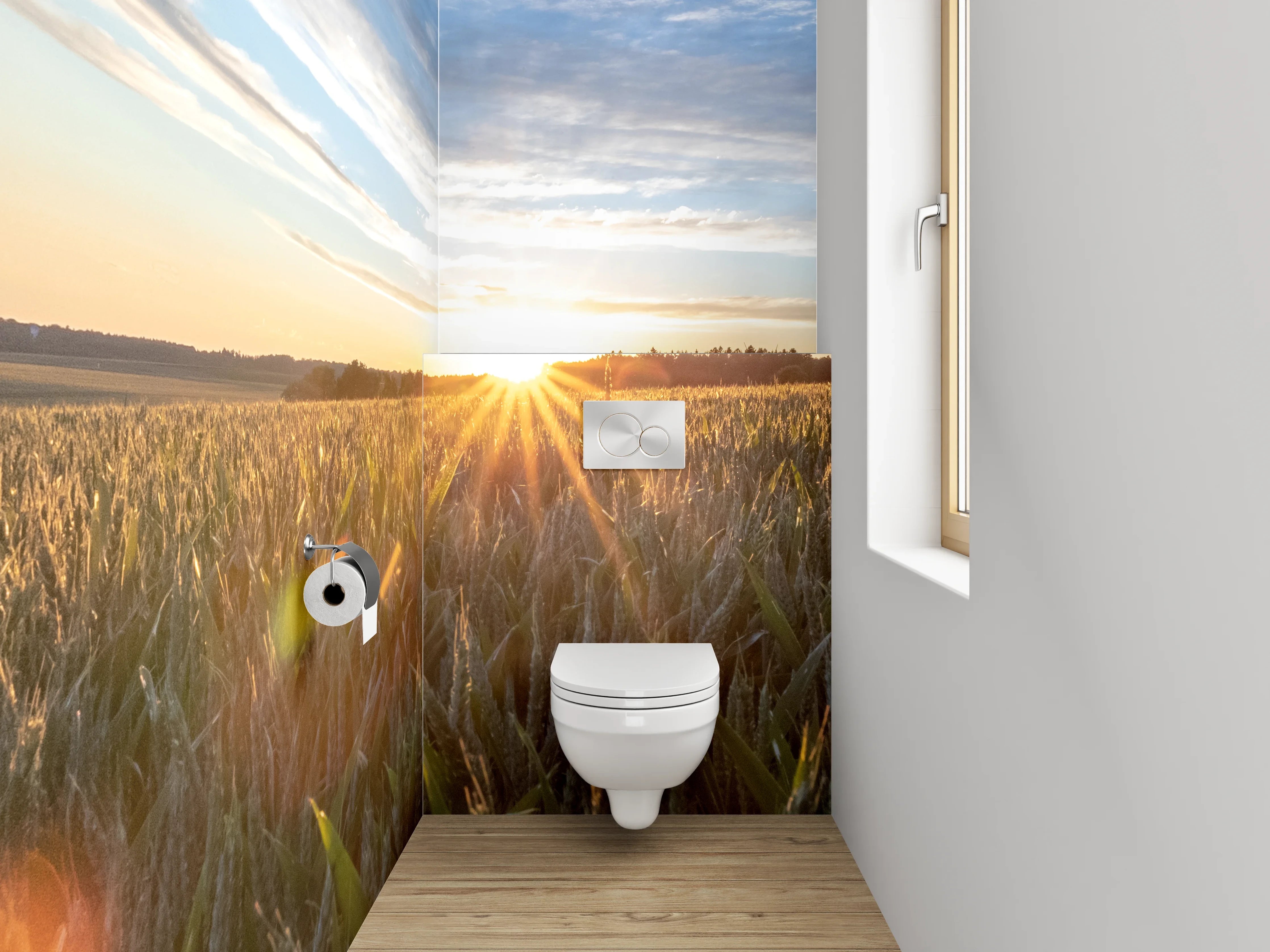 WC-Rückwand - Sonnenaufgang über Getreidefeld Panorama