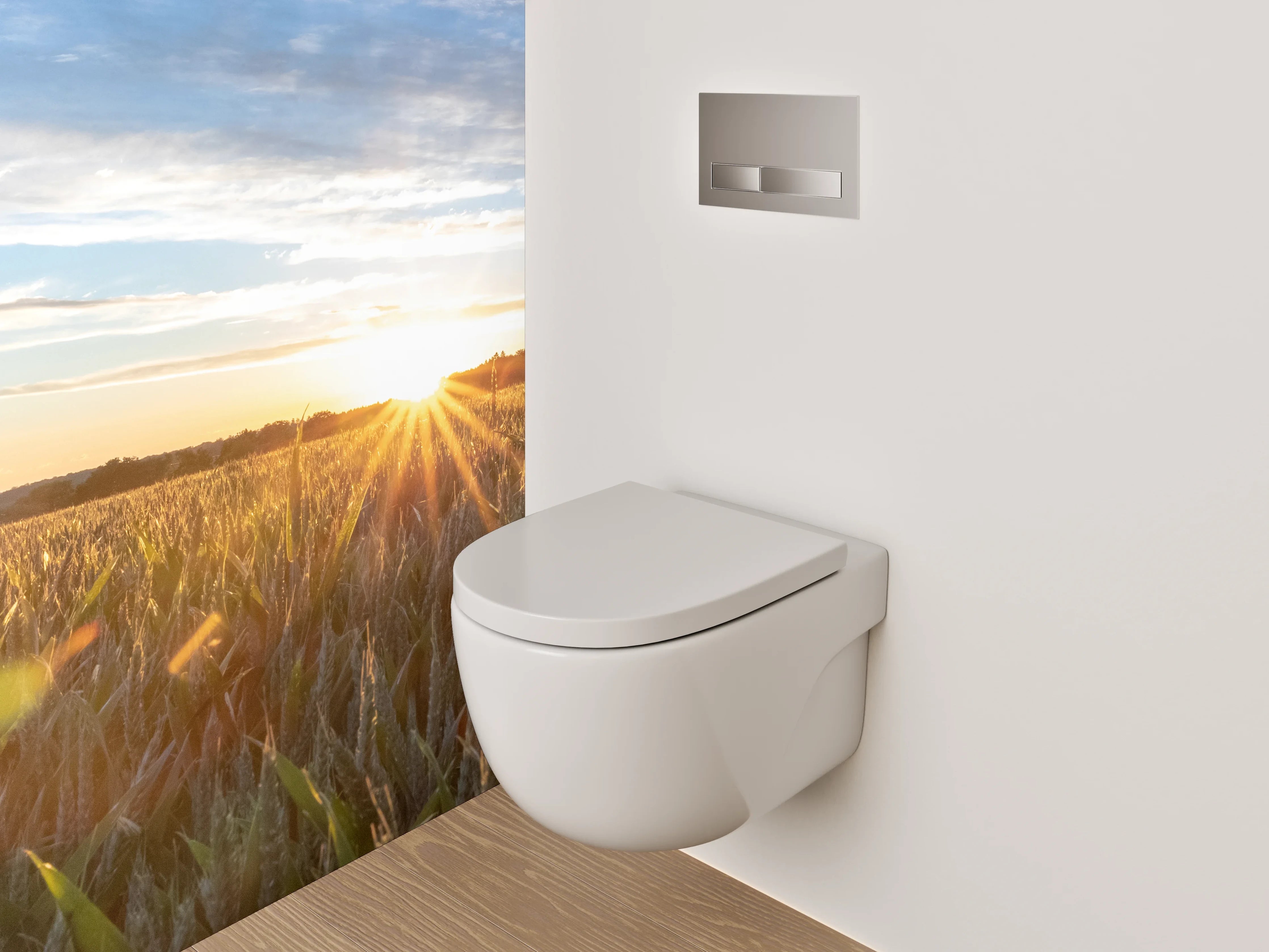 WC-Rückwand - Sonnenaufgang über Getreidefeld Panorama