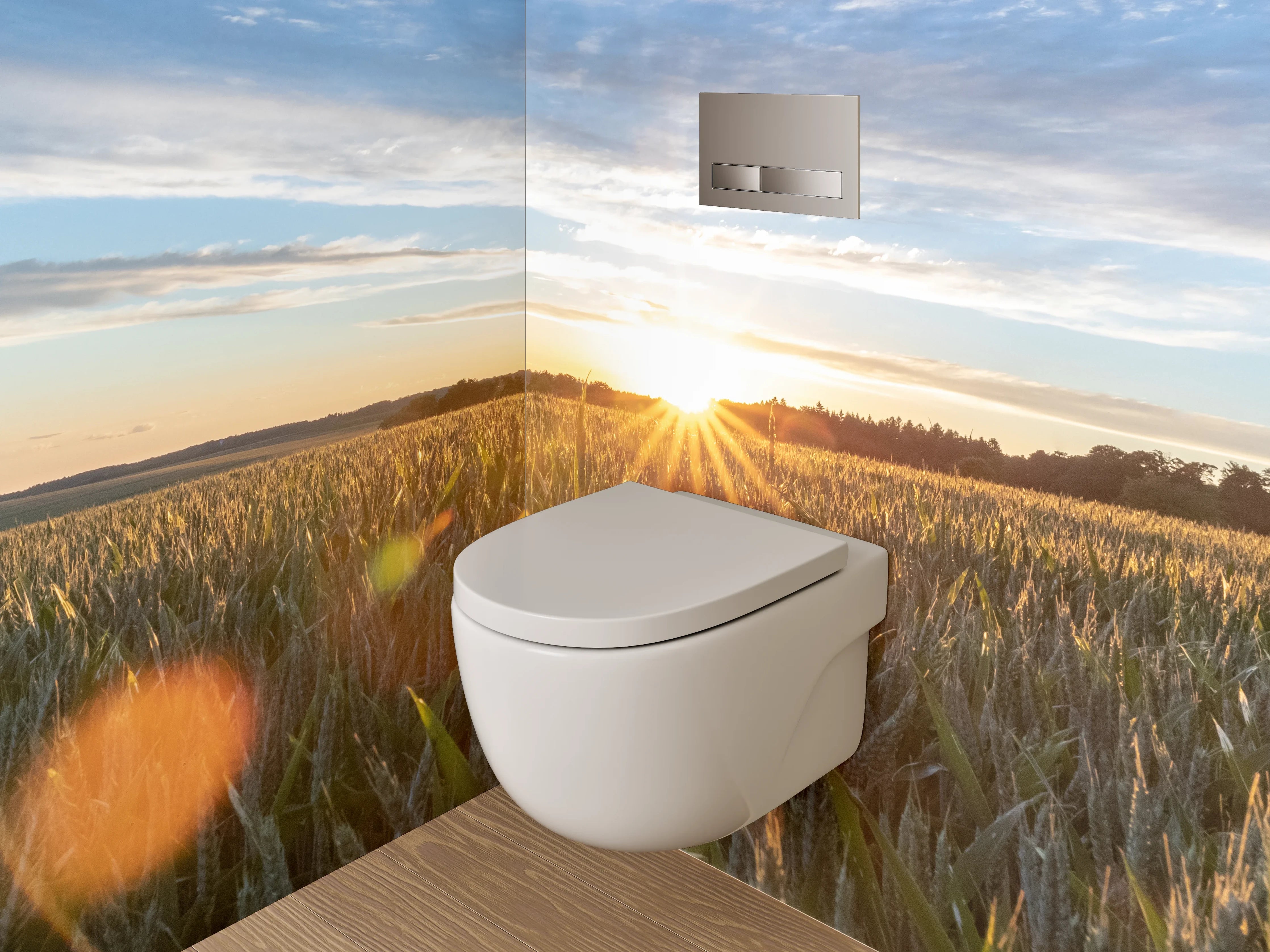 WC-Rückwand - Sonnenaufgang über Getreidefeld Panorama