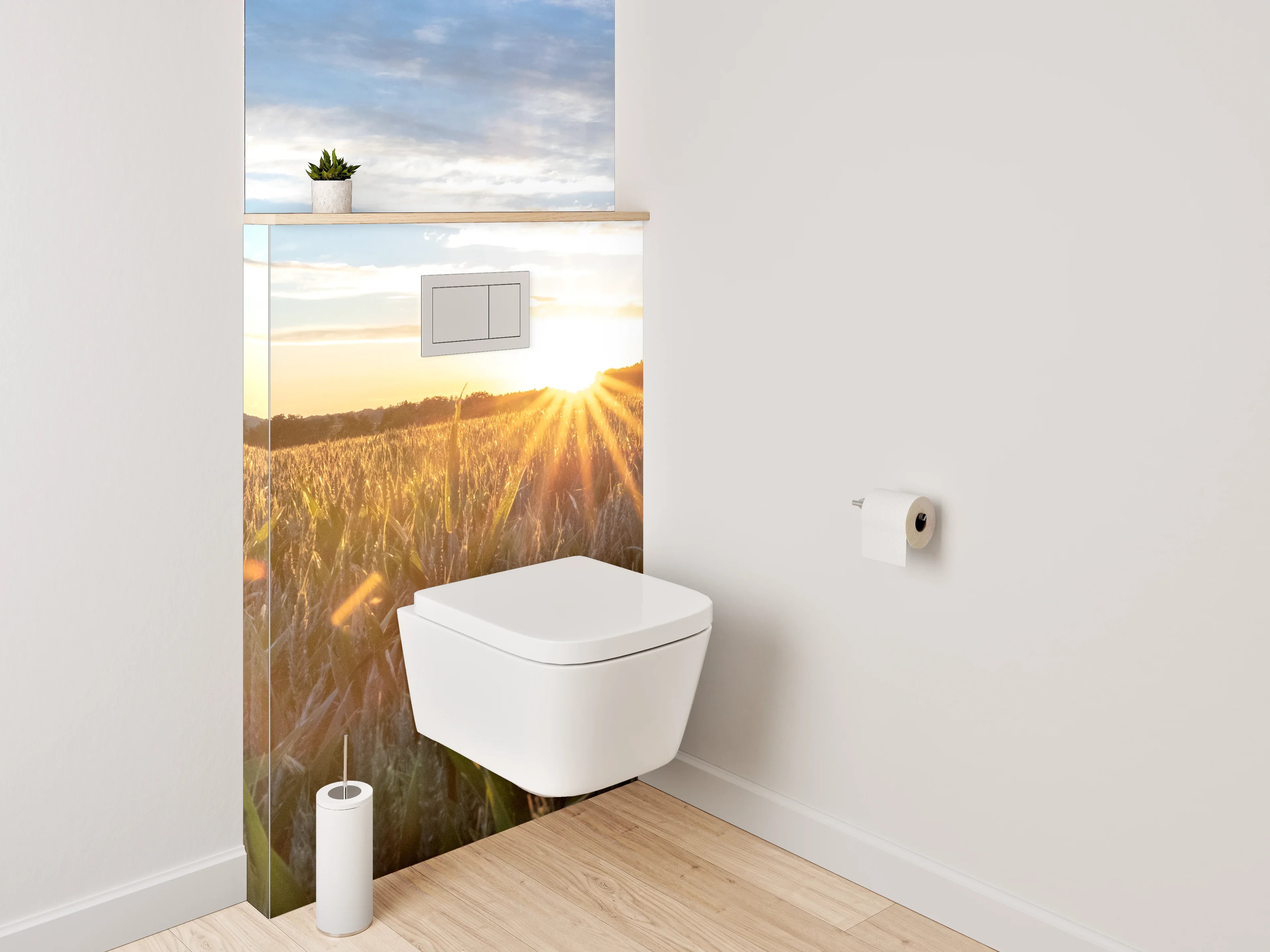 WC-Rückwand - Sonnenaufgang über Getreidefeld Panorama