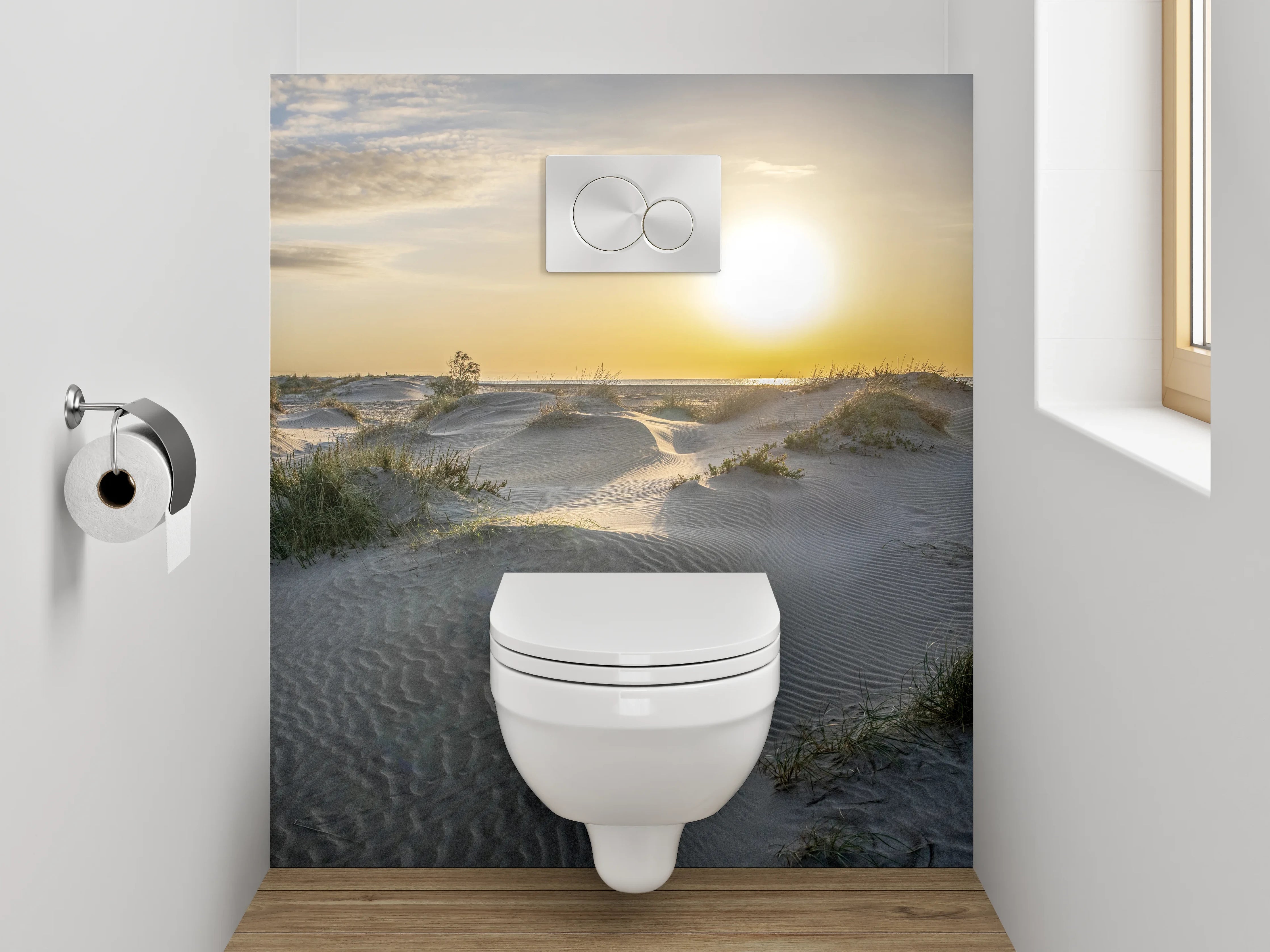 WC-Rückwand - Sonnenaufgang über Sanddünen Küste