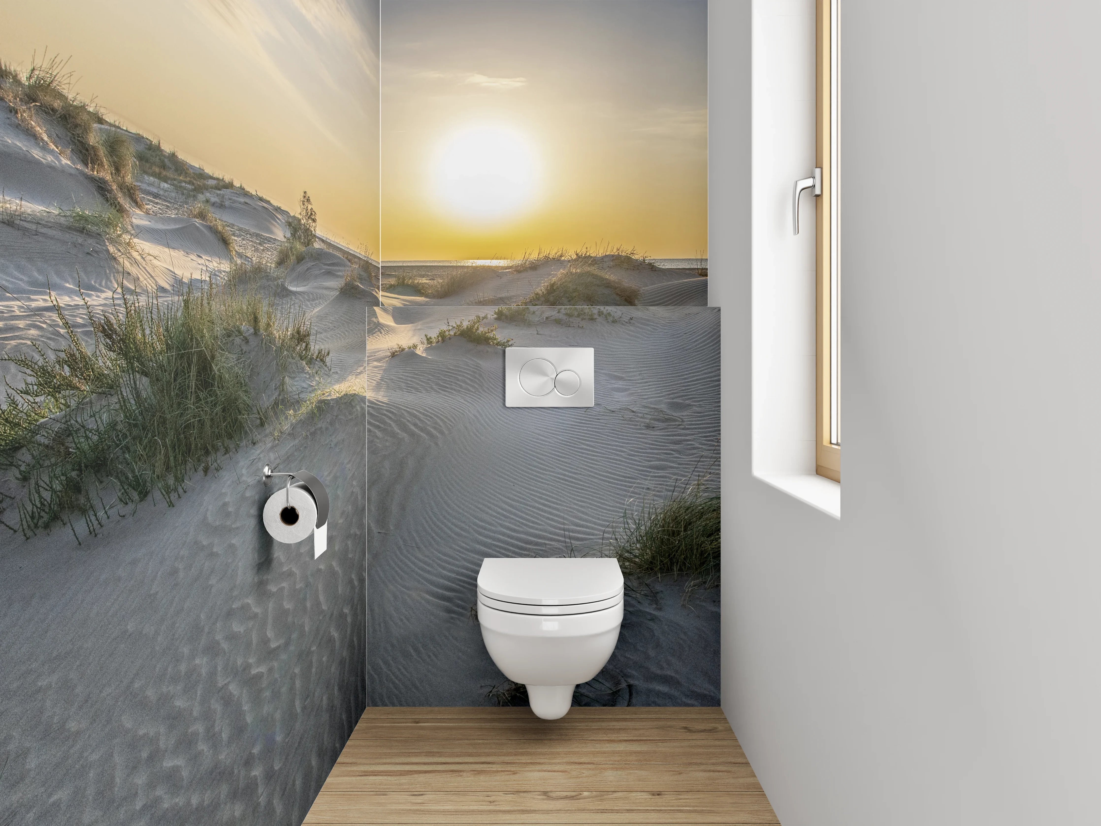 WC-Rückwand - Sonnenaufgang über Sanddünen Küste