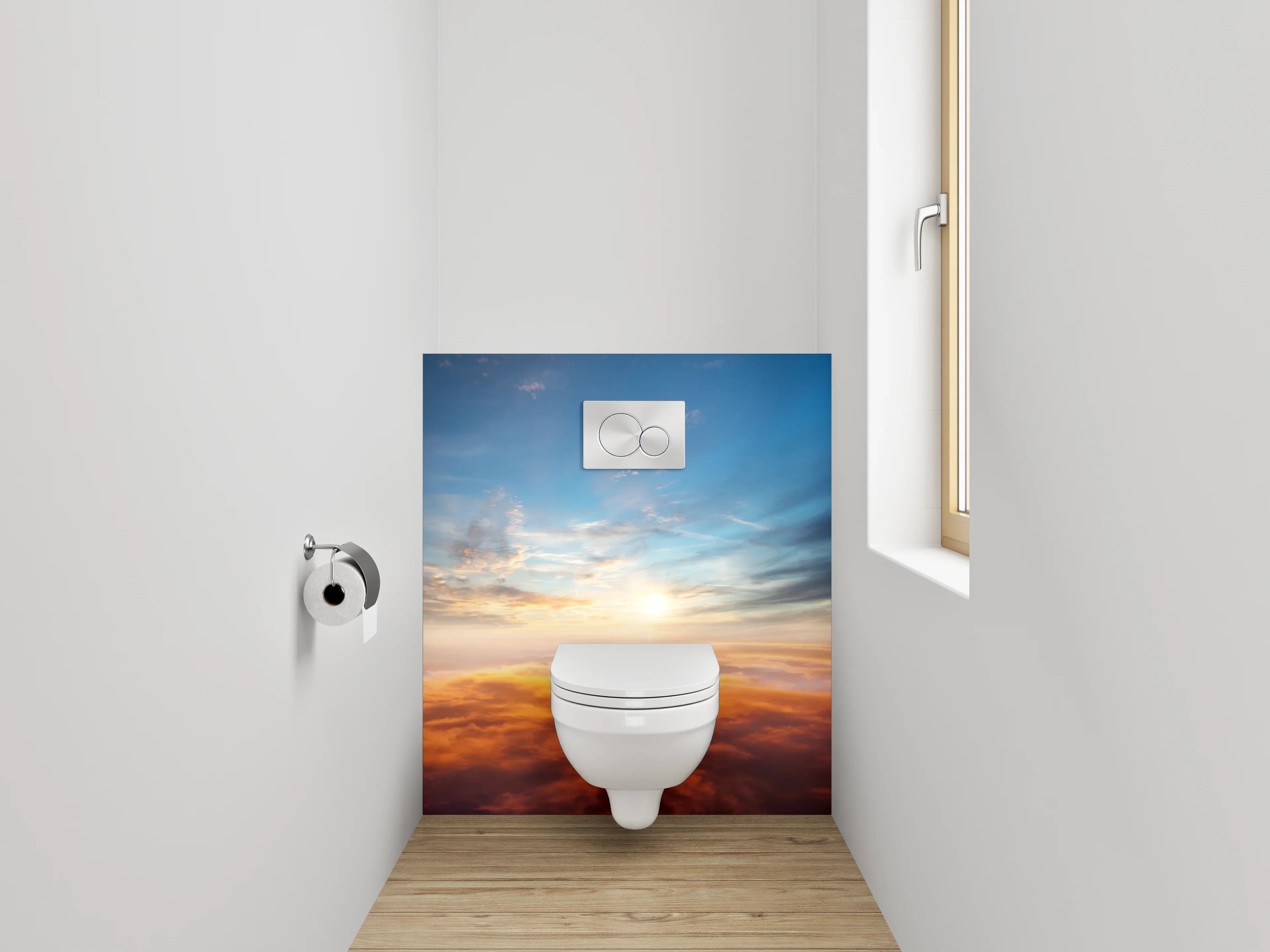 WC-Rückwand - Sonnenaufgang über den Wolken Himmel