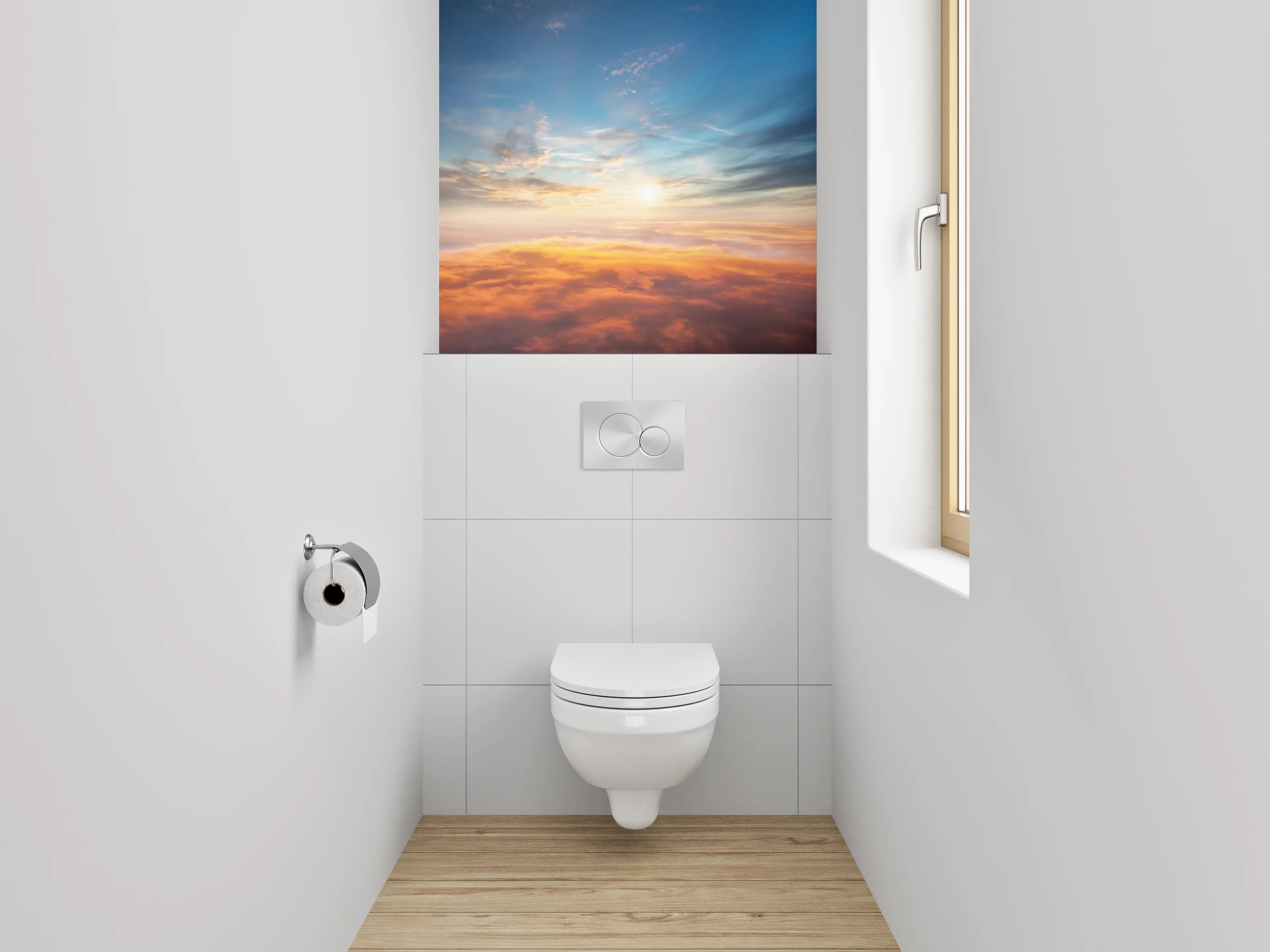 WC-Rückwand - Sonnenaufgang über den Wolken Himmel