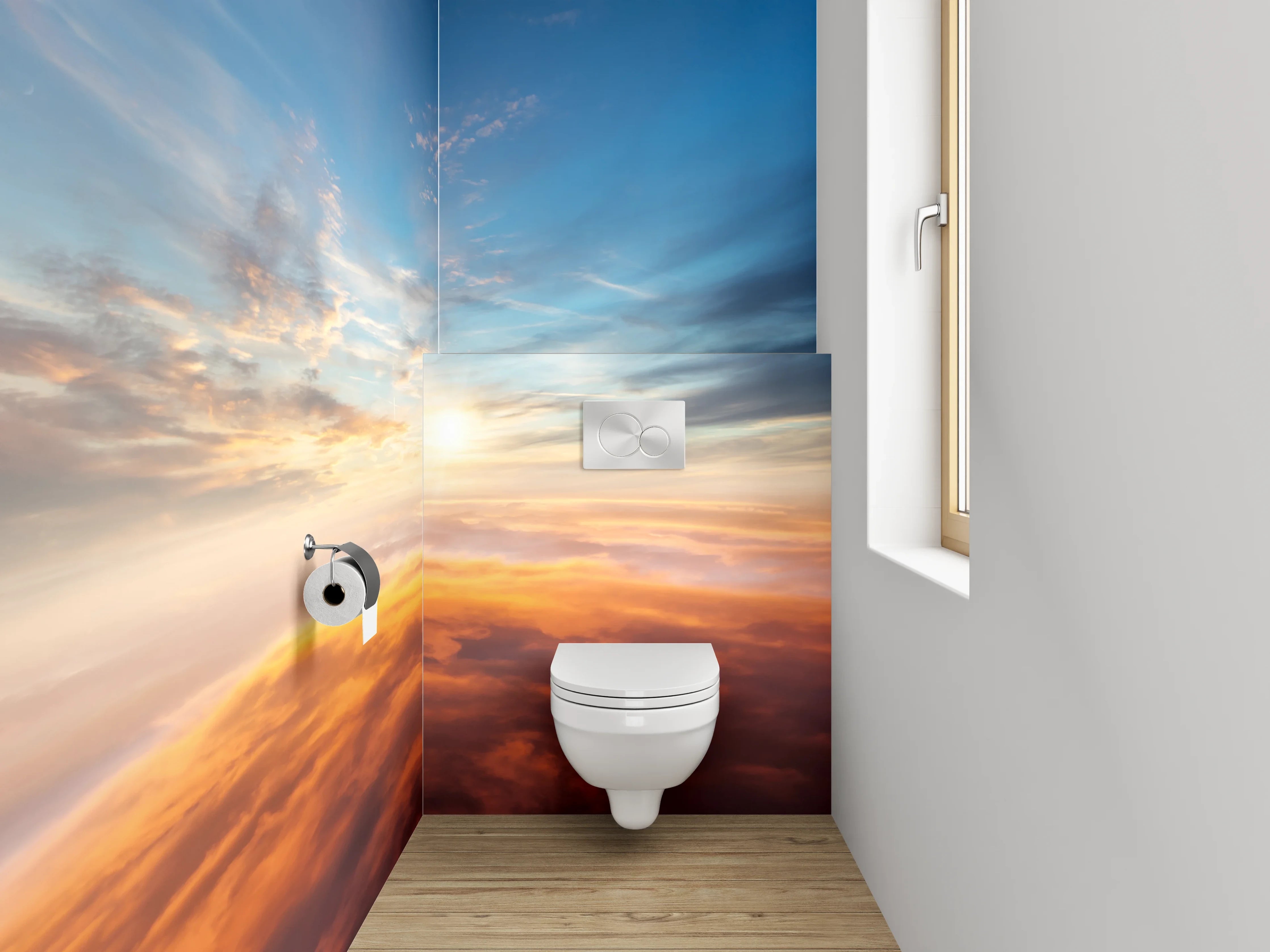 WC-Rückwand - Sonnenaufgang über den Wolken Himmel