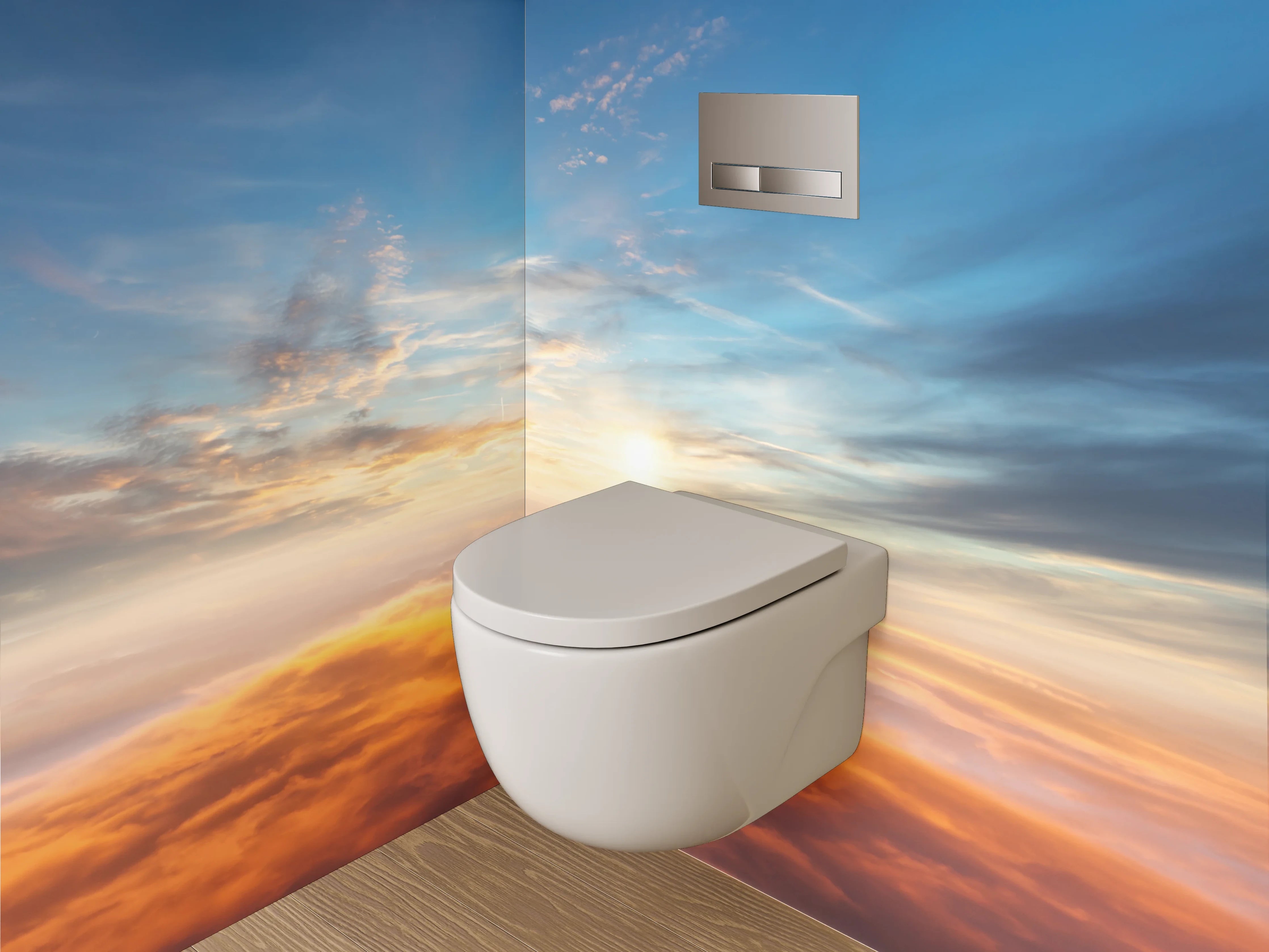 WC-Rückwand - Sonnenaufgang über den Wolken Himmel