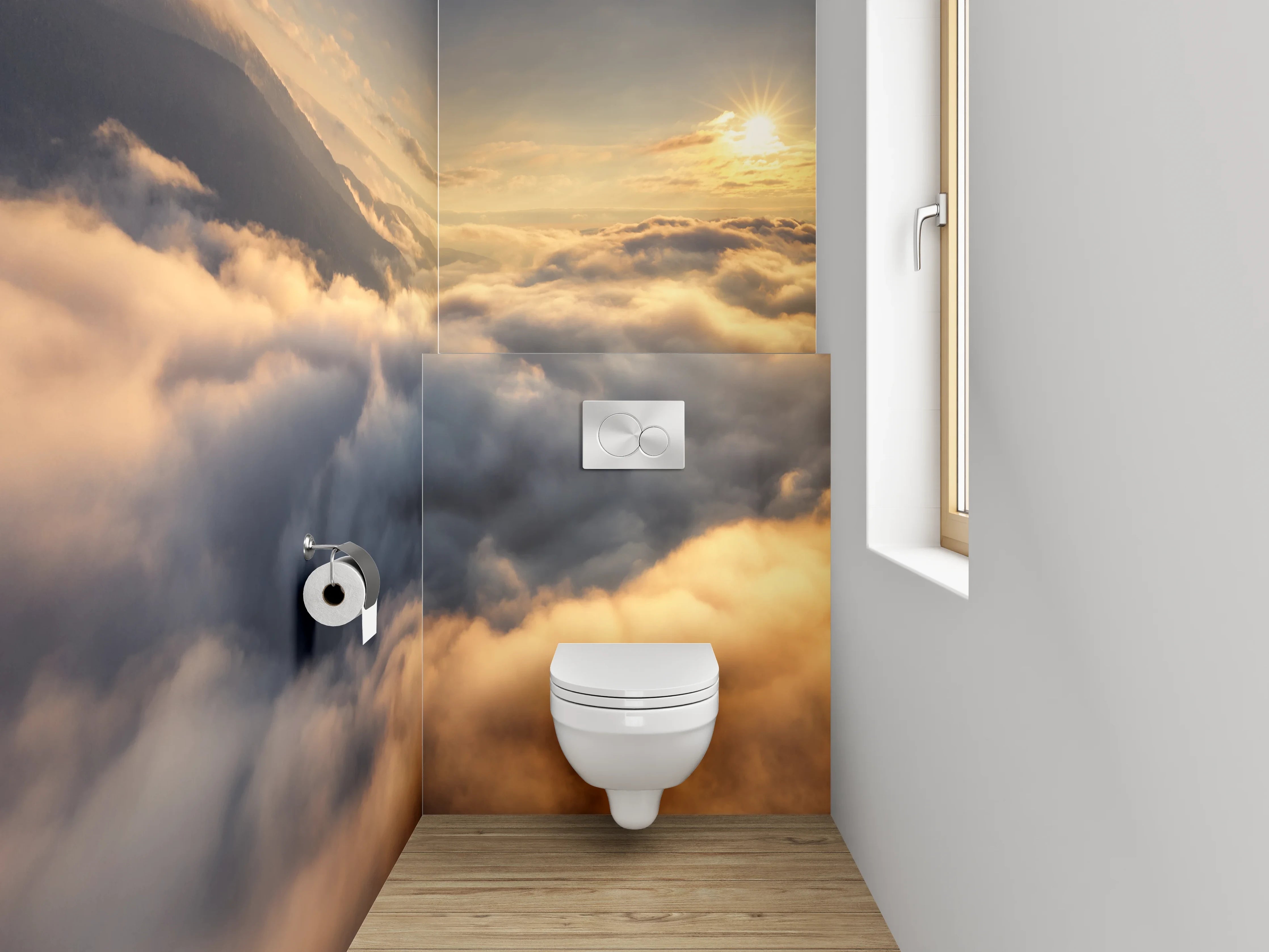 WC-Rückwand - Sonnenaufgang über den Wolken