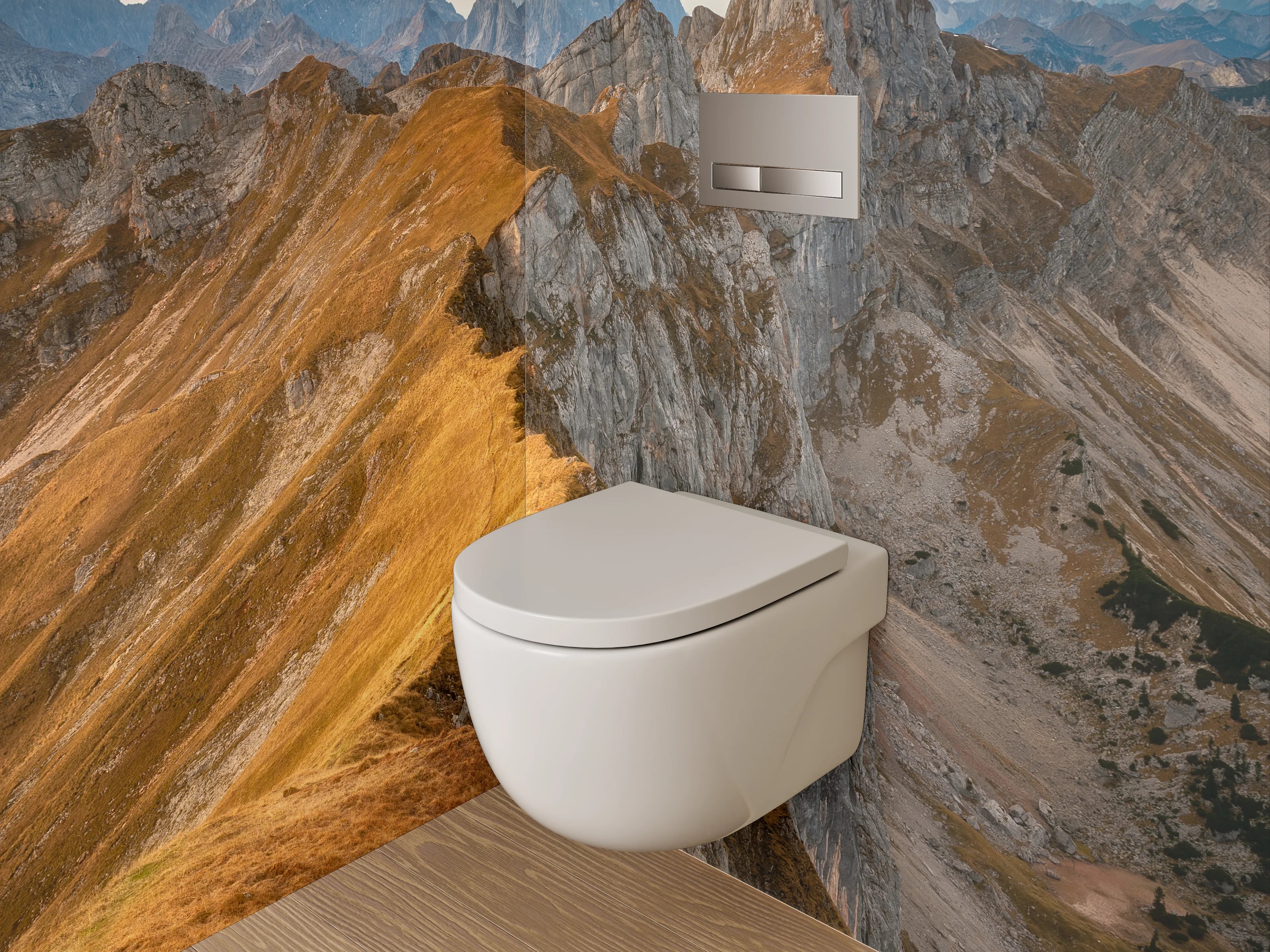 WC-Rückwand - Sonnenbeschienene Bergspitzen im Abendlicht