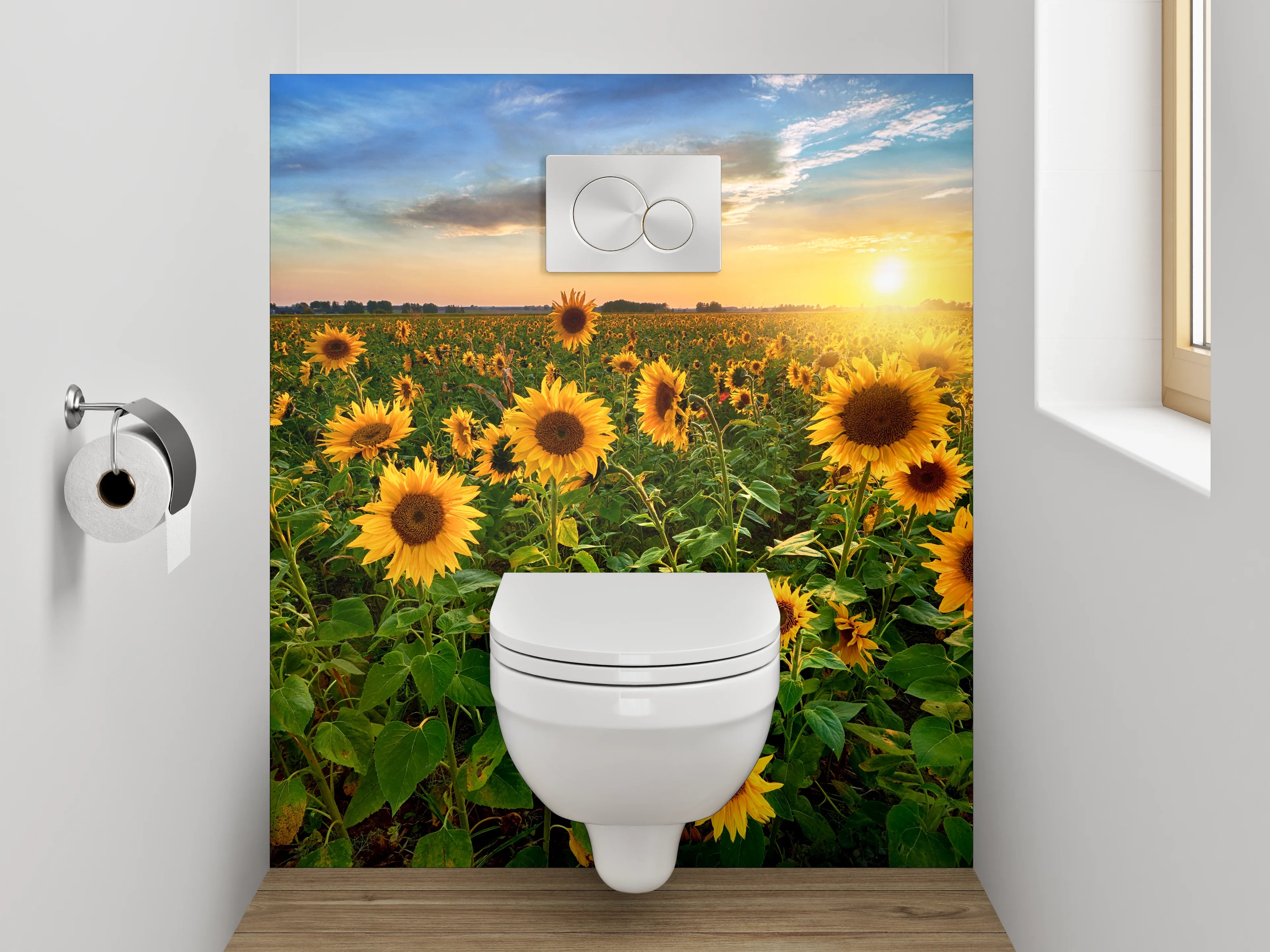 WC-Rückwand - Sonnenblumenfeld im Sonnenuntergang