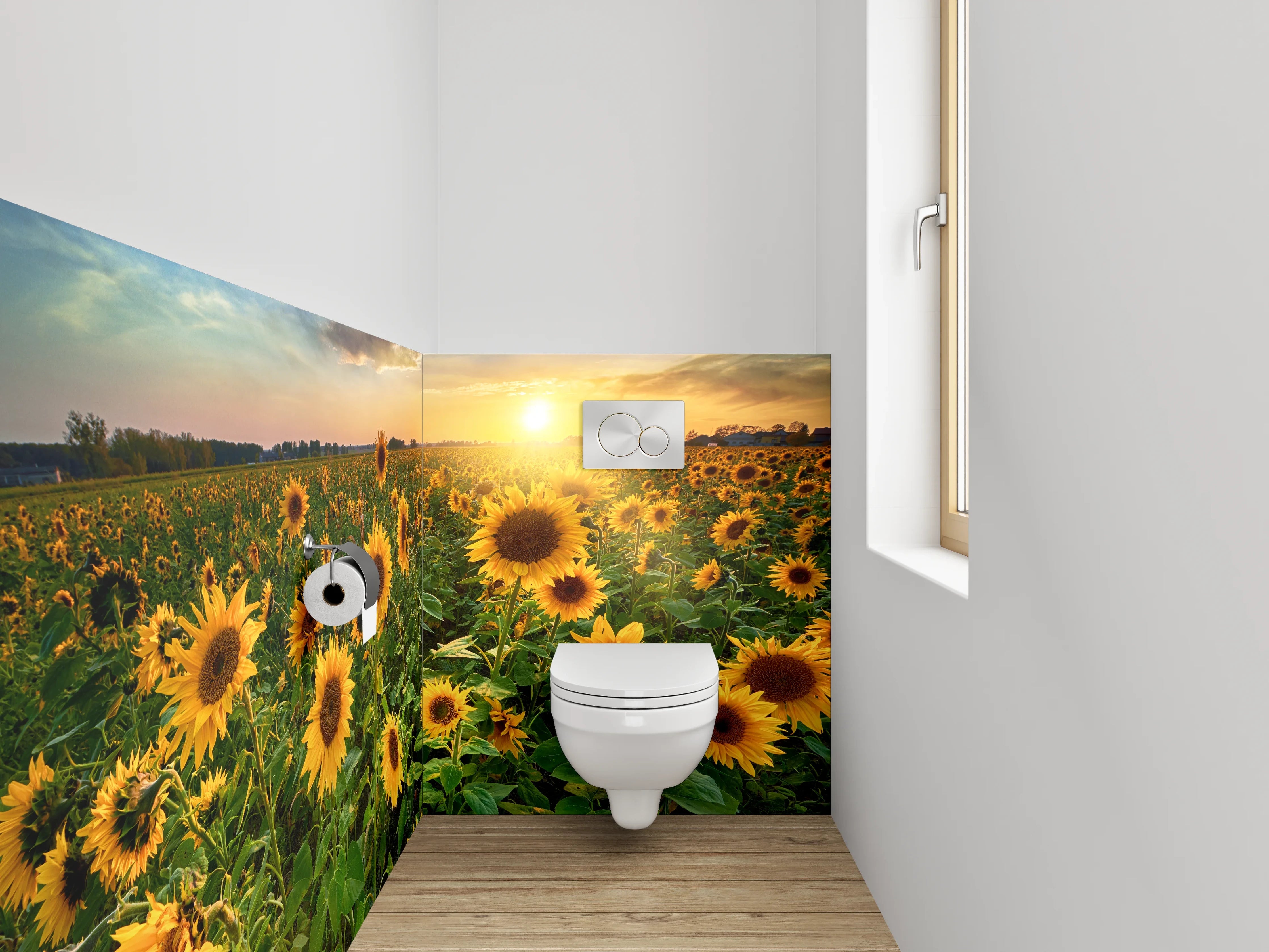 WC-Rückwand - Sonnenblumenfeld im Sonnenuntergang