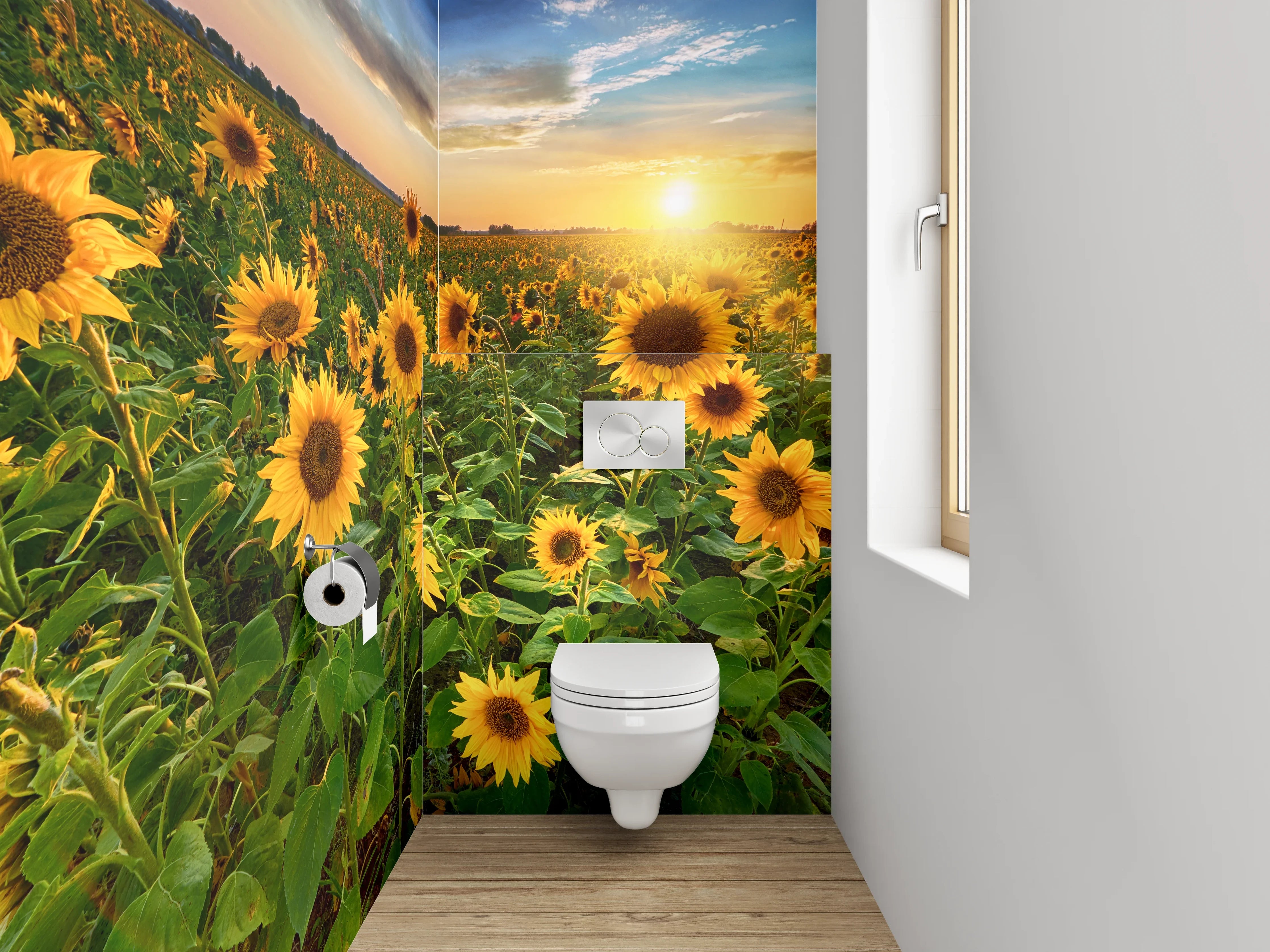 WC-Rückwand - Sonnenblumenfeld im Sonnenuntergang