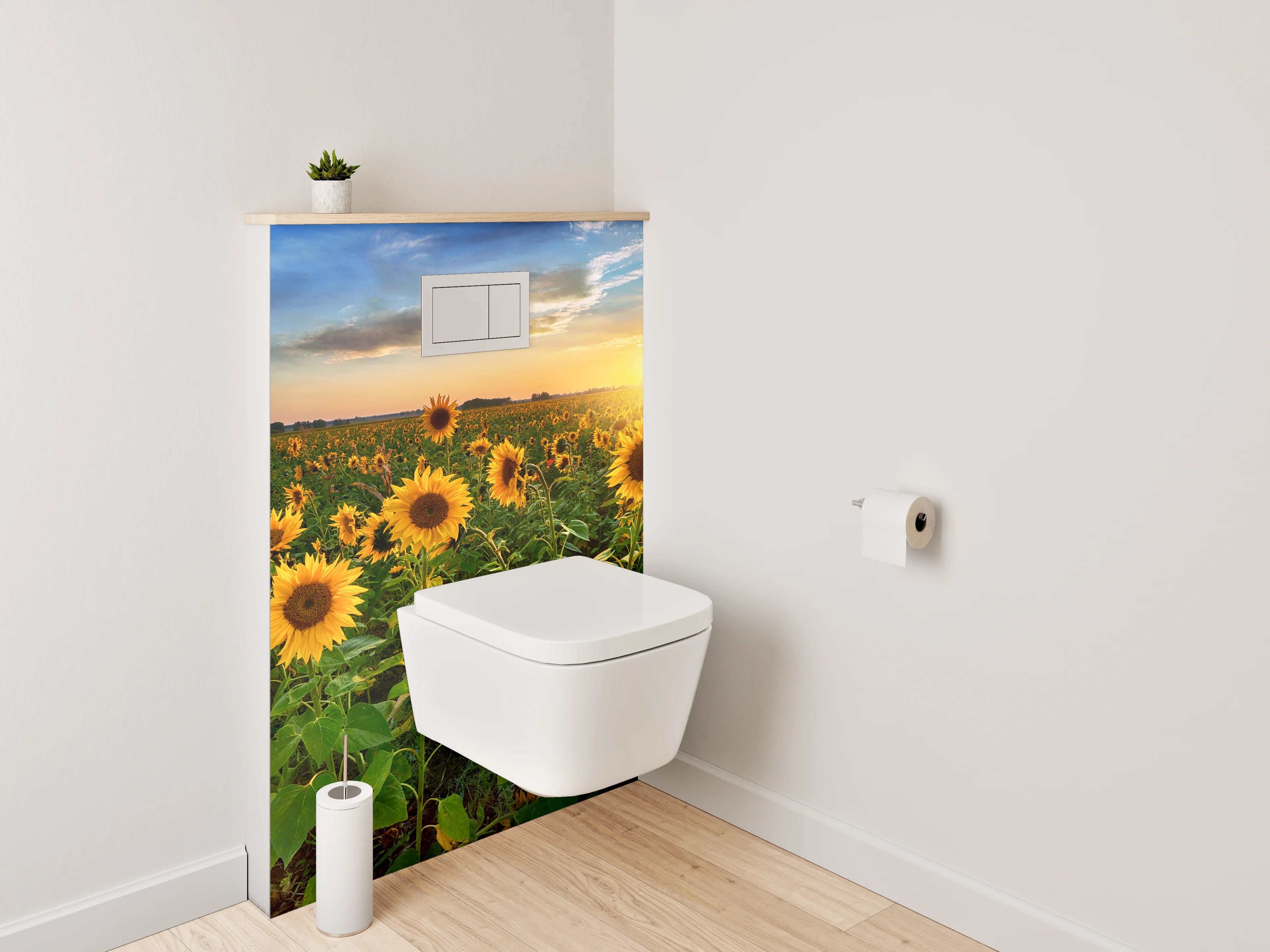 WC-Rückwand - Sonnenblumenfeld im Sonnenuntergang