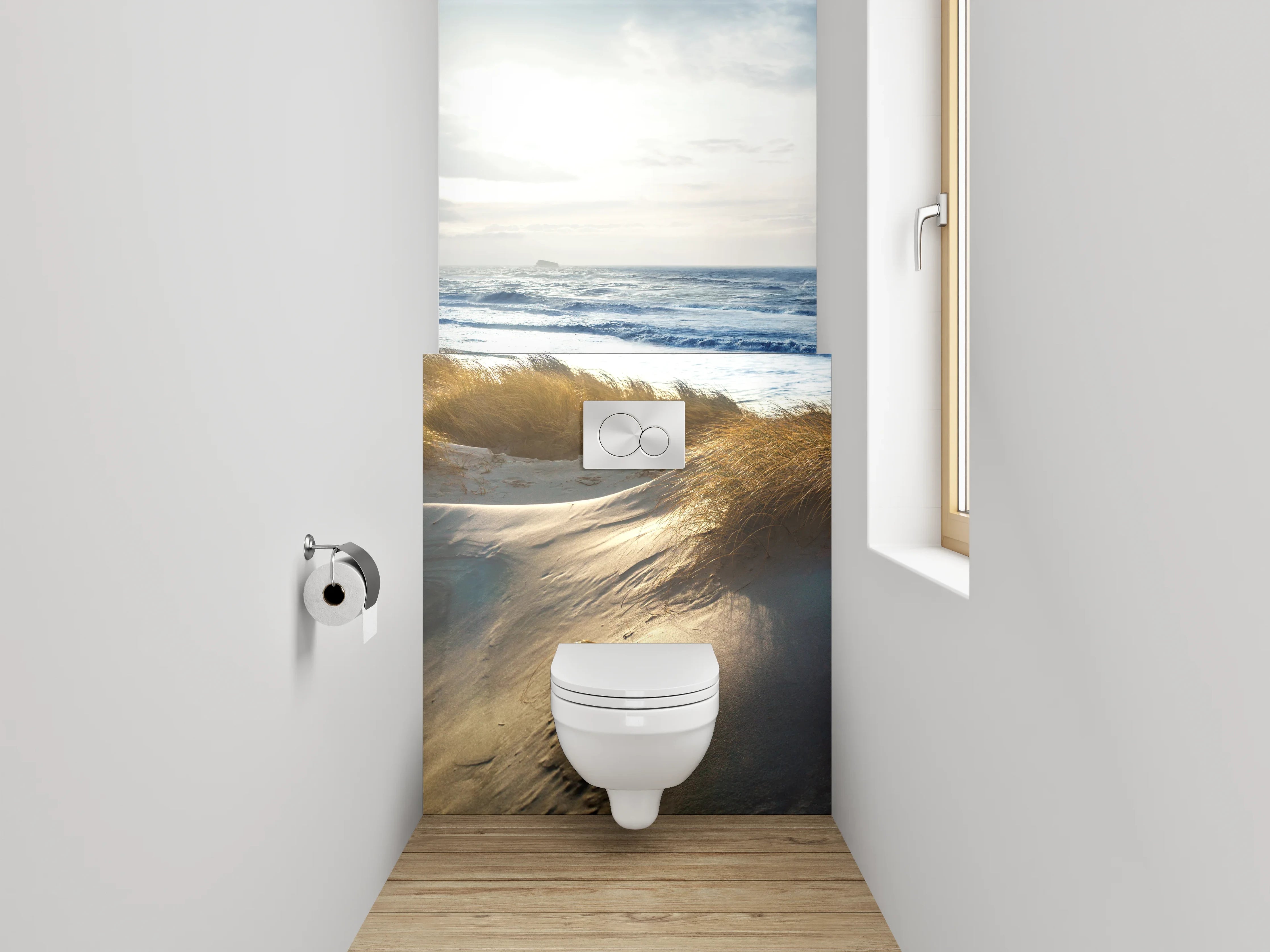WC-Rückwand - Sonnenlicht am Dünenstrand Panorama