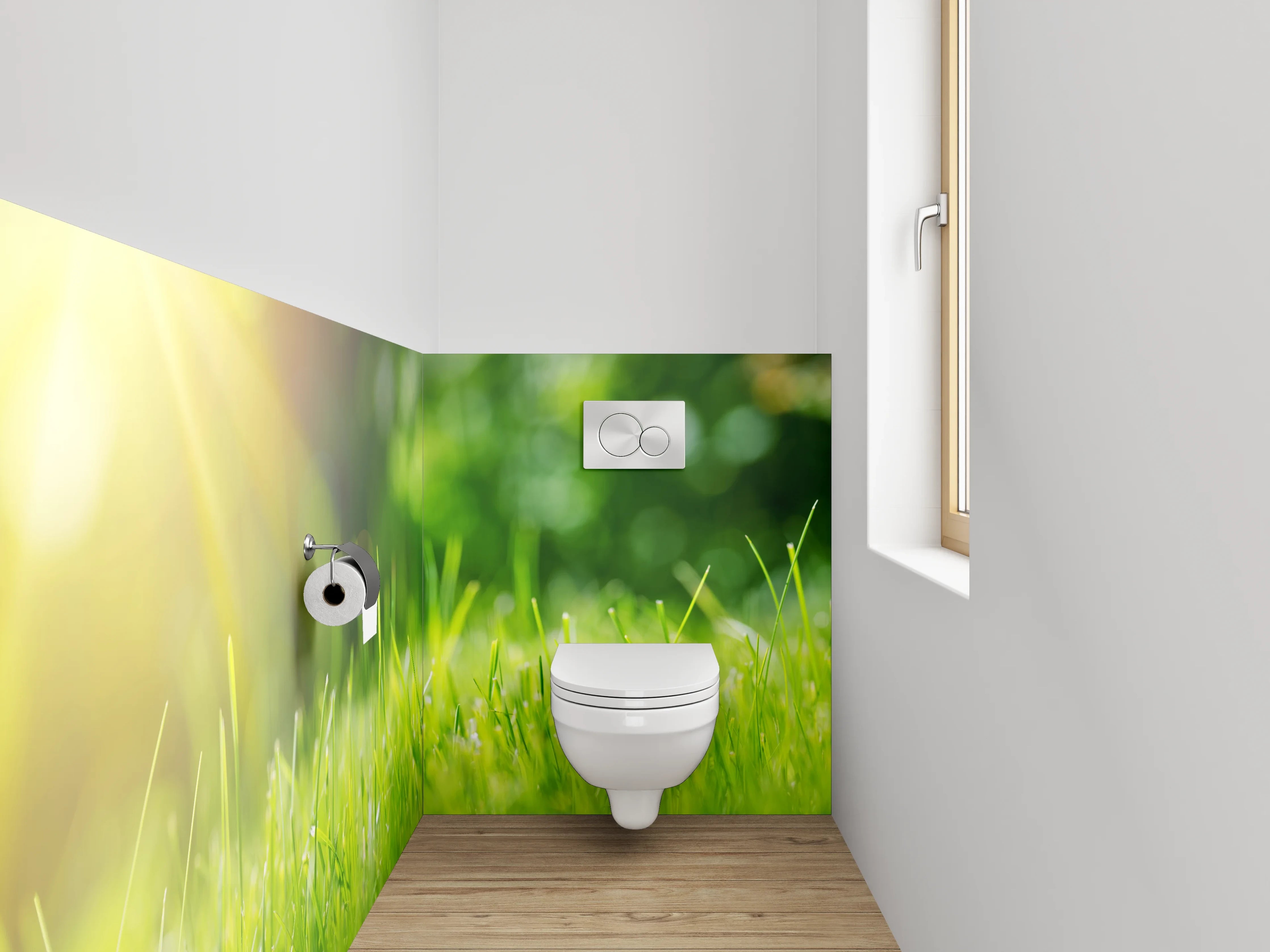 WC-Rückwand - Sonnenlicht auf grünem Wiesengras
