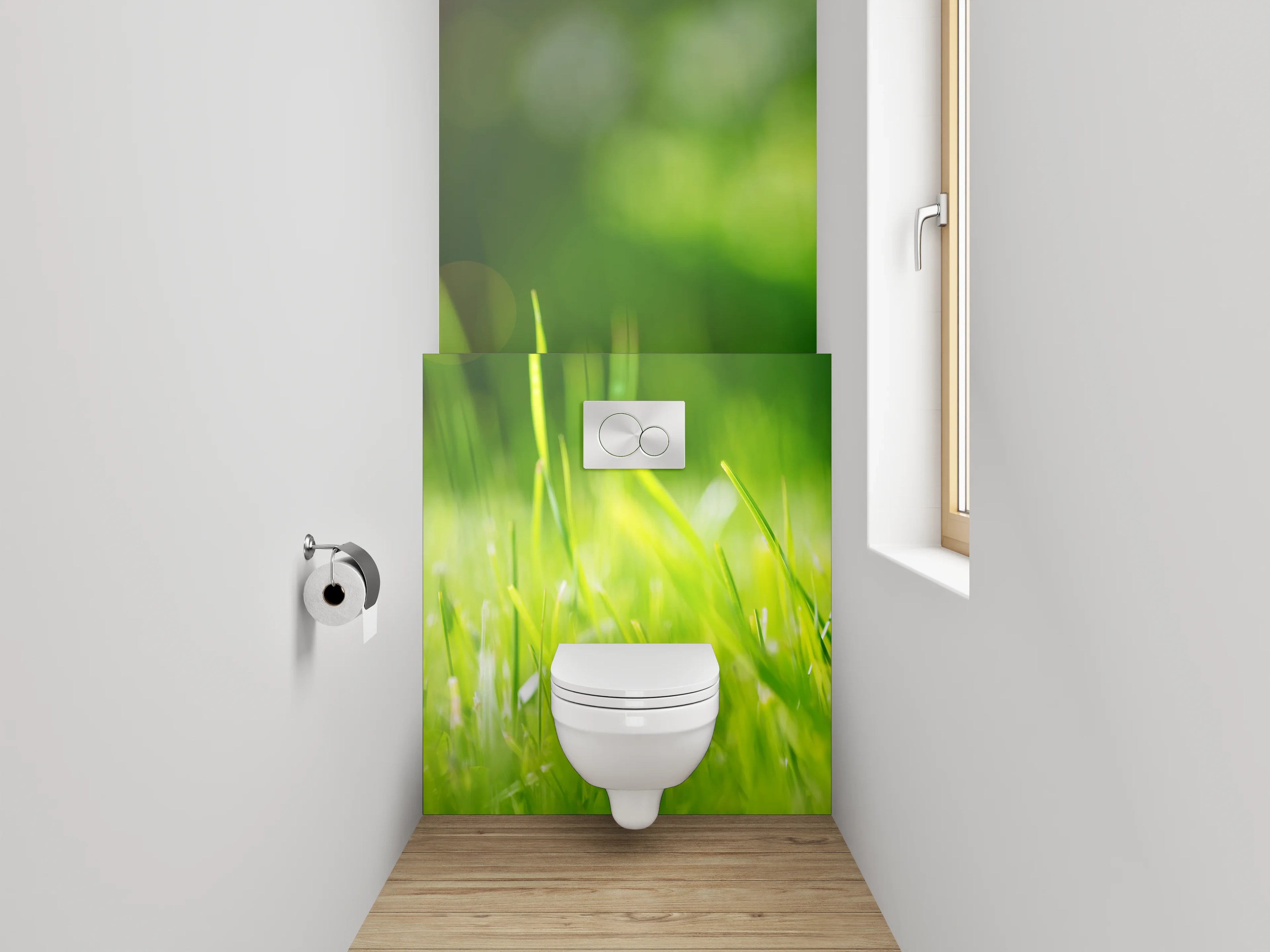 WC-Rückwand - Sonnenlicht auf grünem Wiesengras