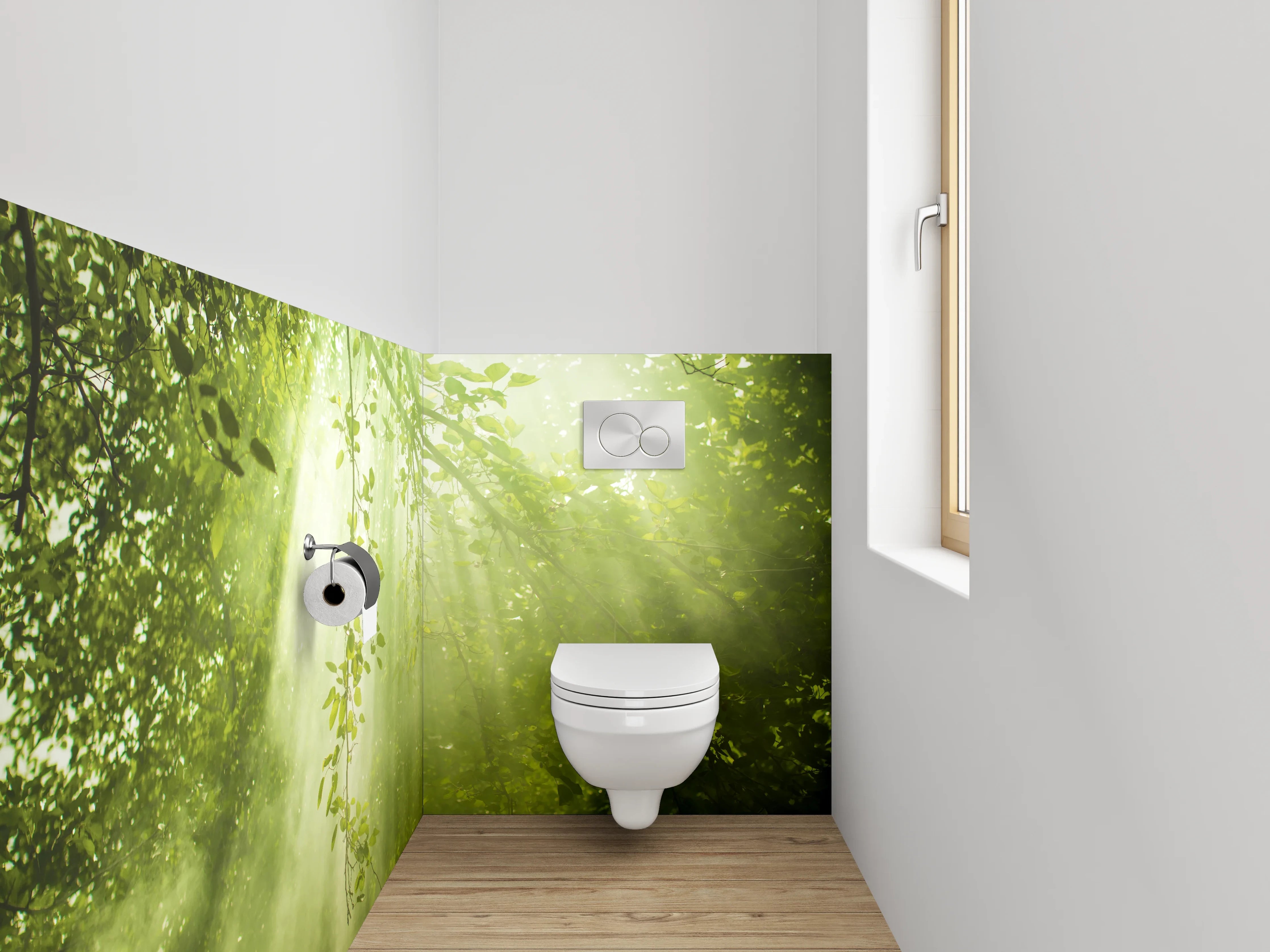 WC-Rückwand - Sonnenstrahlen im grünen Blätterwald