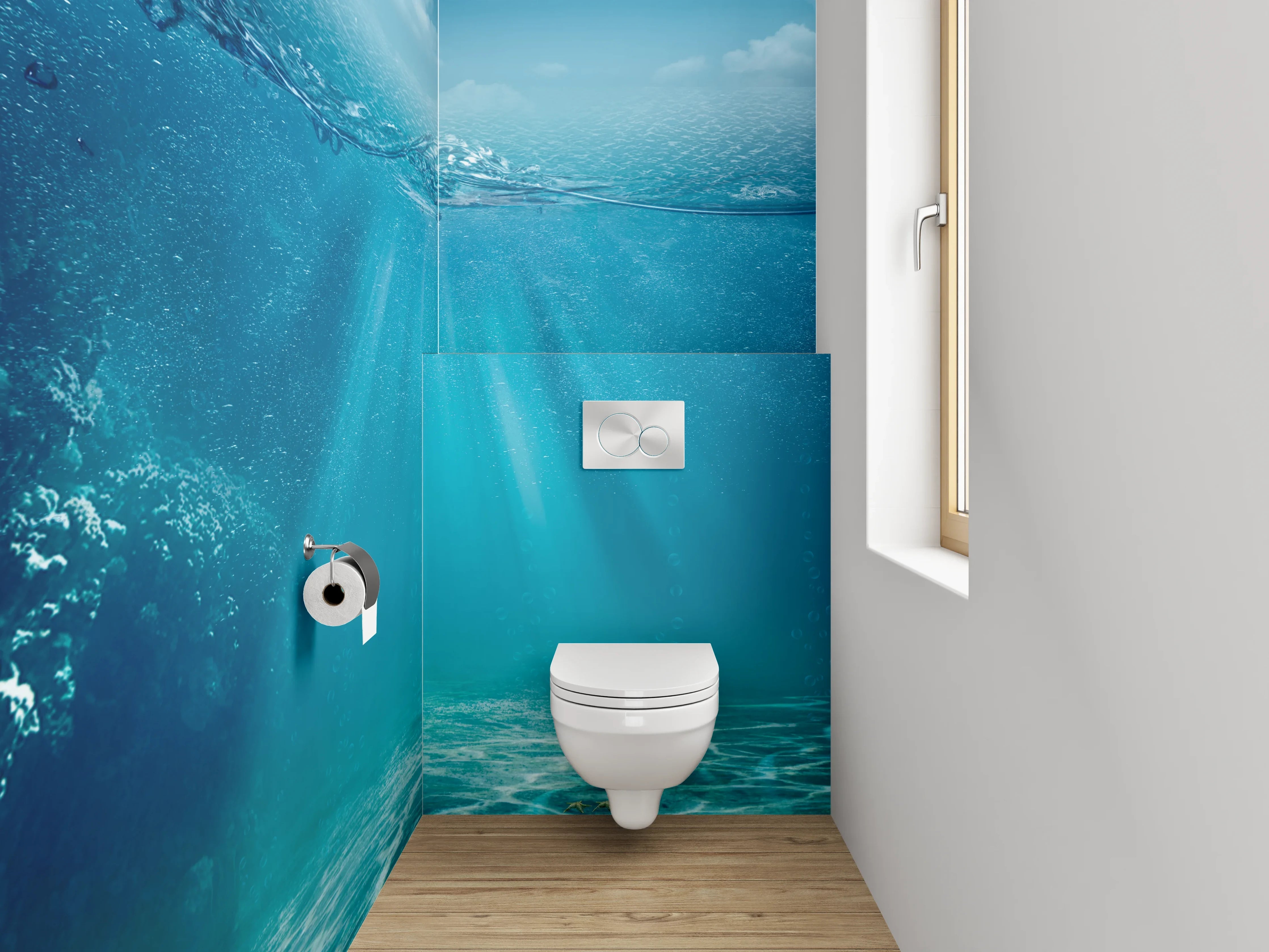 WC-Rückwand - Sonnenstrahlen unter Wasser Fotomotiv