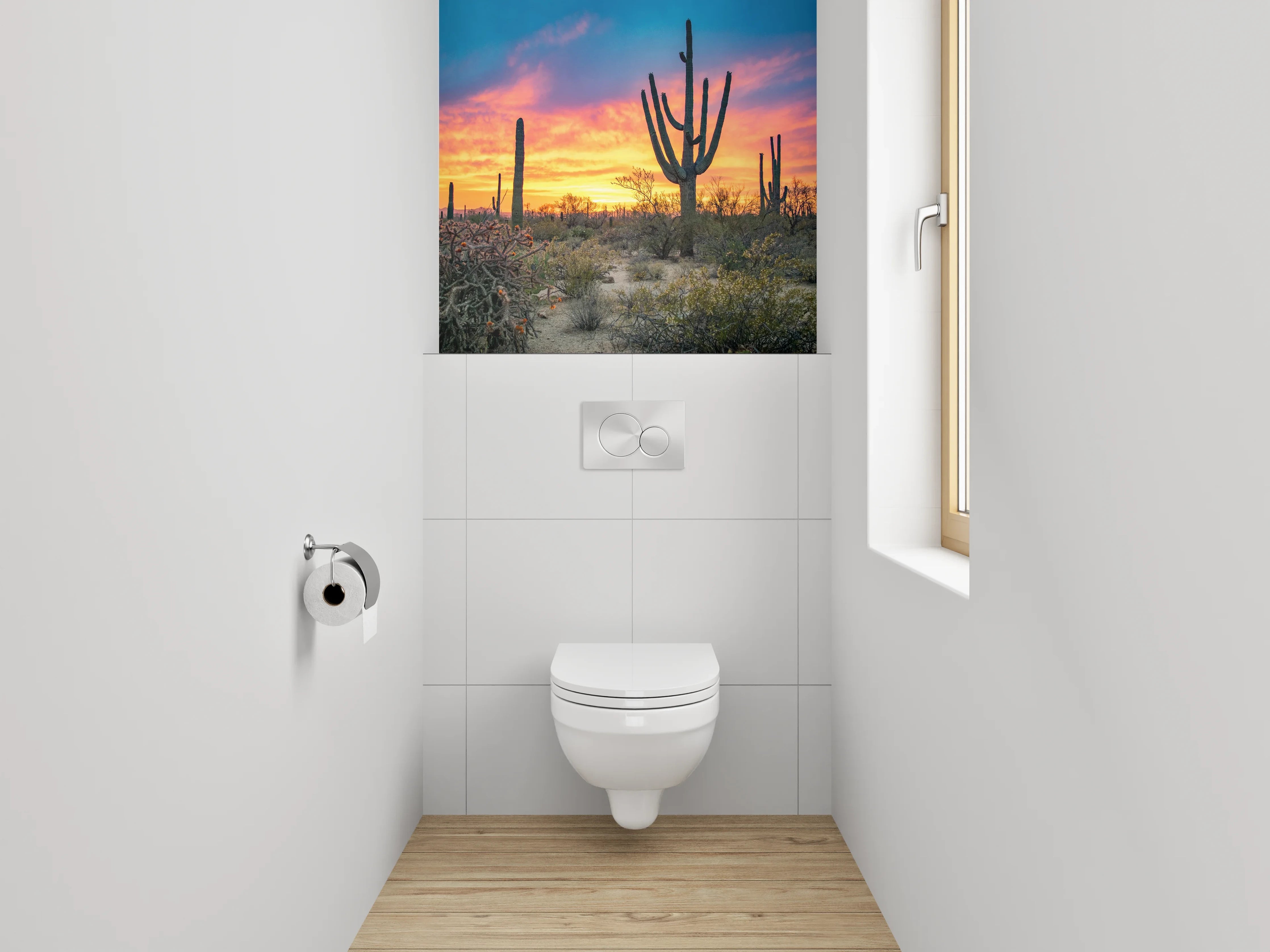 WC-Rückwand - Sonnenuntergang Wüste Kaktus Panorama