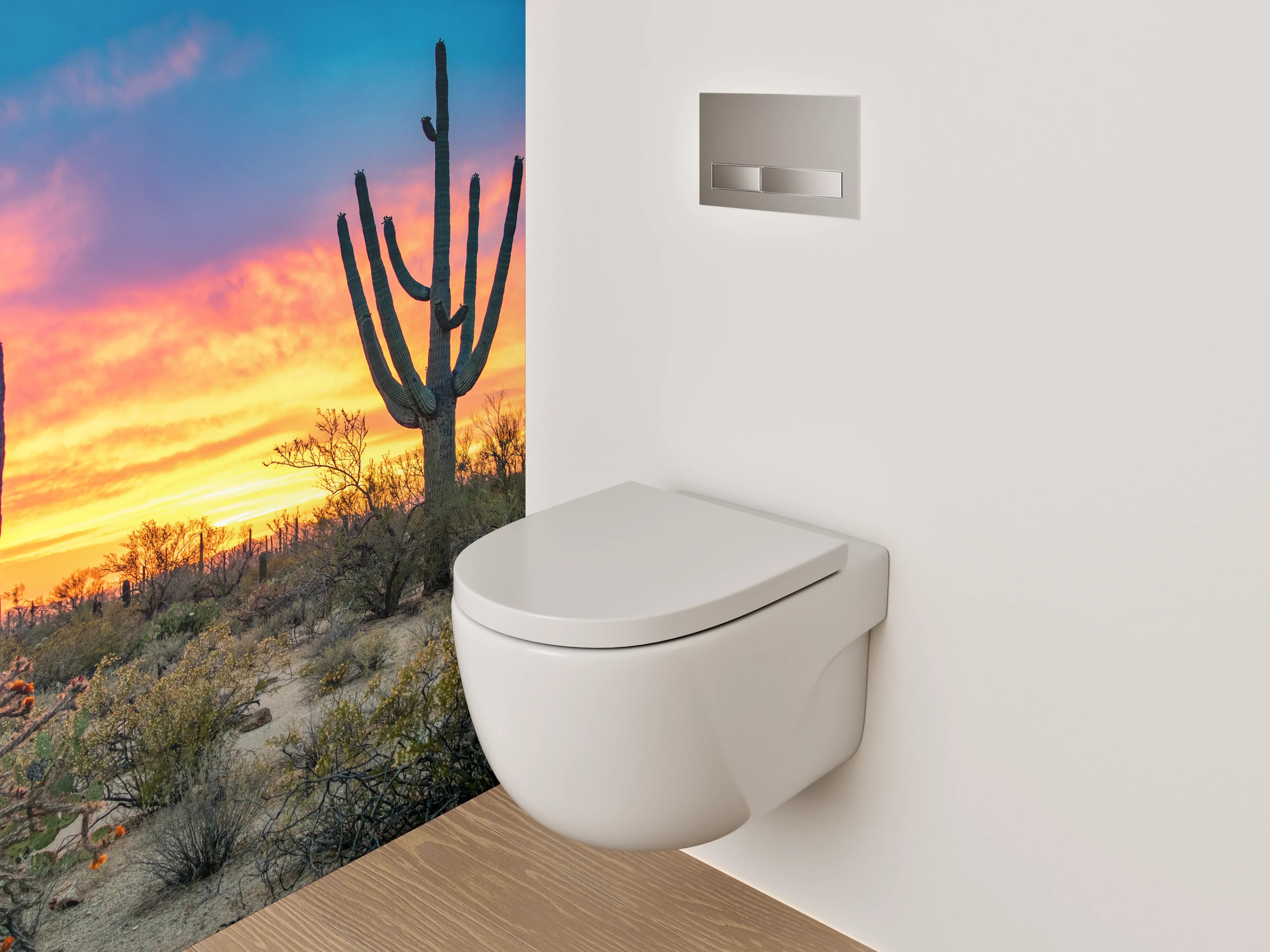 WC-Rückwand - Sonnenuntergang Wüste Kaktus Panorama