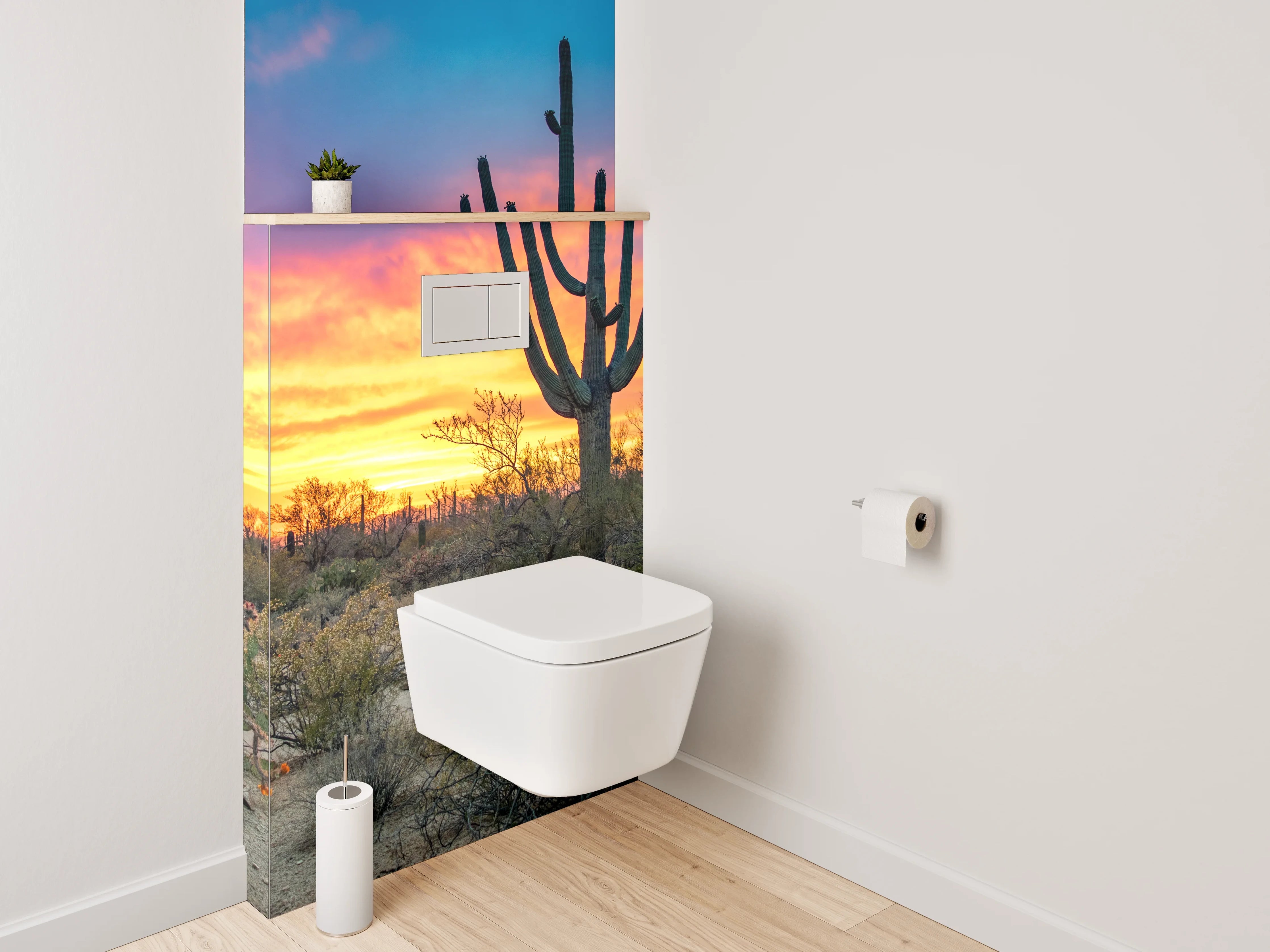 WC-Rückwand - Sonnenuntergang Wüste Kaktus Panorama