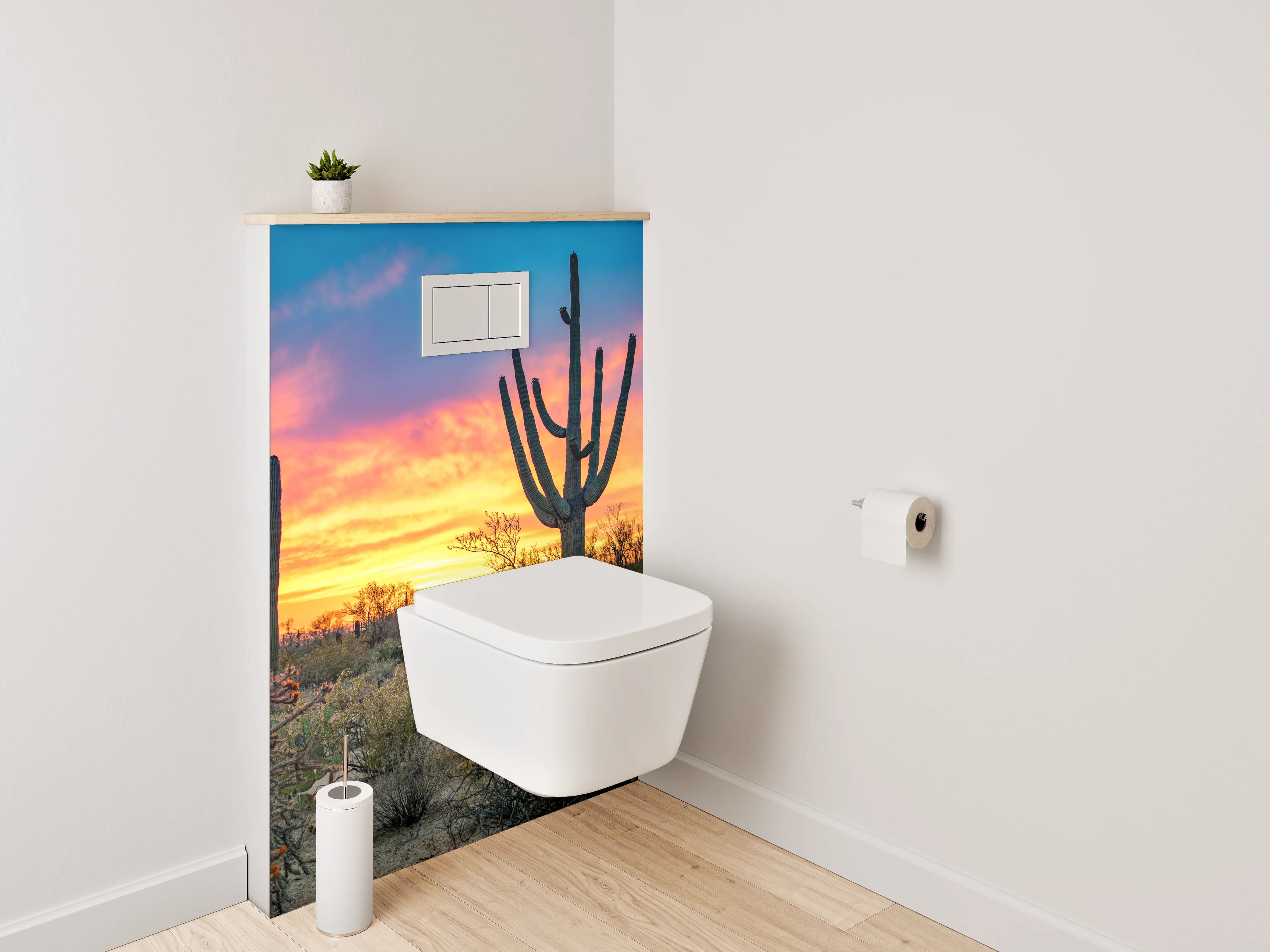 WC-Rückwand - Sonnenuntergang Wüste Kaktus Panorama