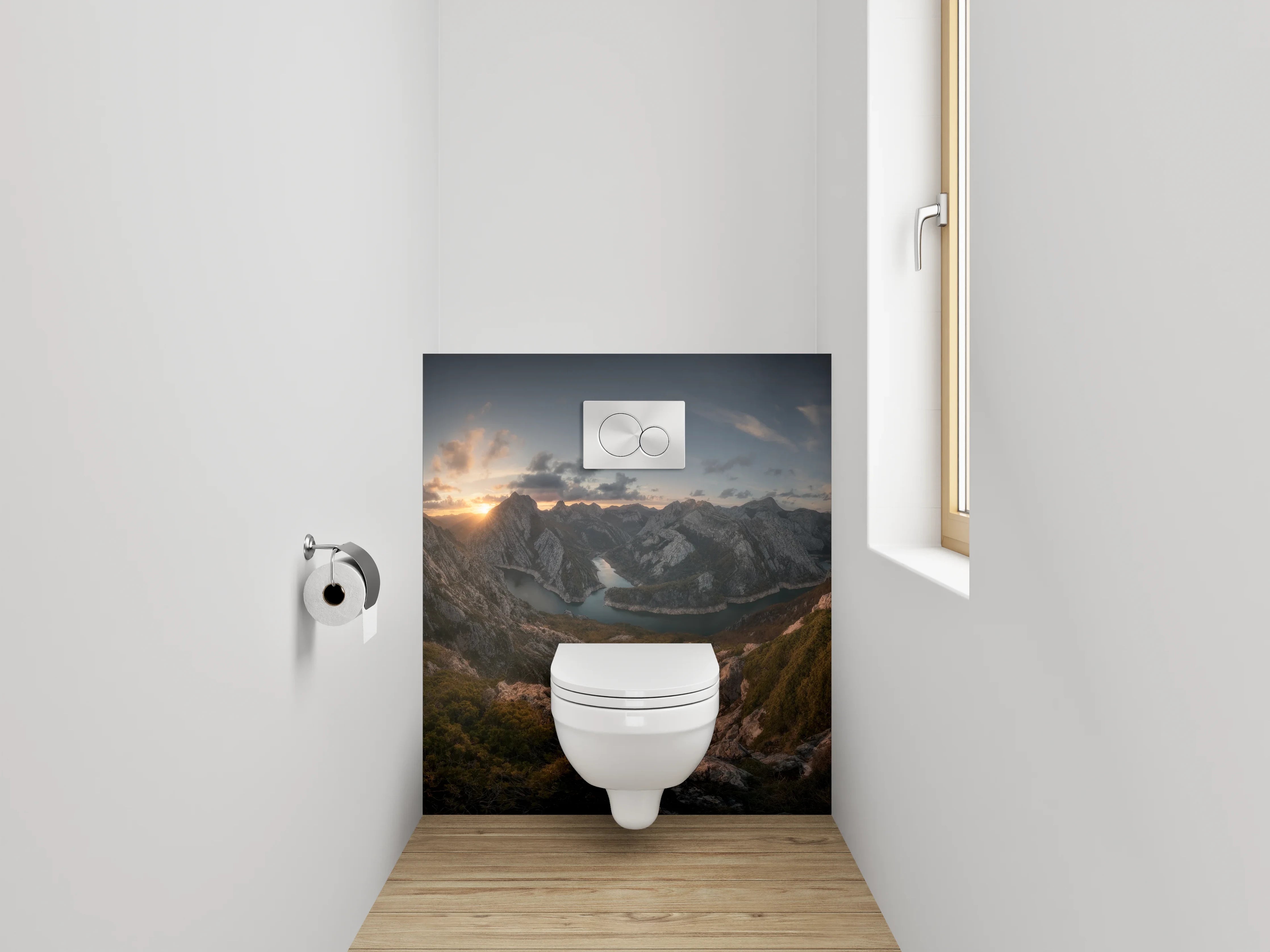 WC-Rückwand - Sonnenuntergang am Bergsee Panorama