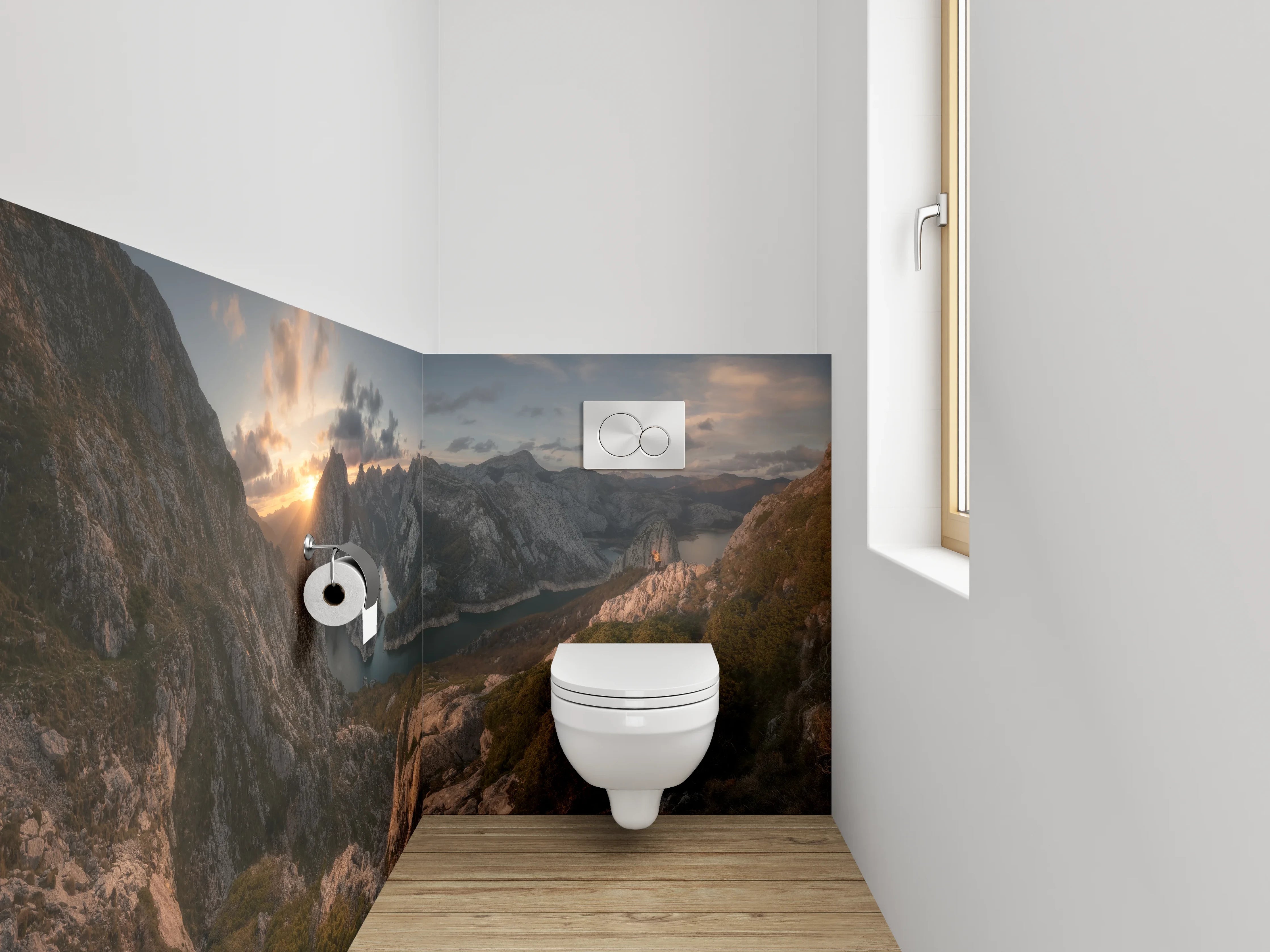 WC-Rückwand - Sonnenuntergang am Bergsee Panorama
