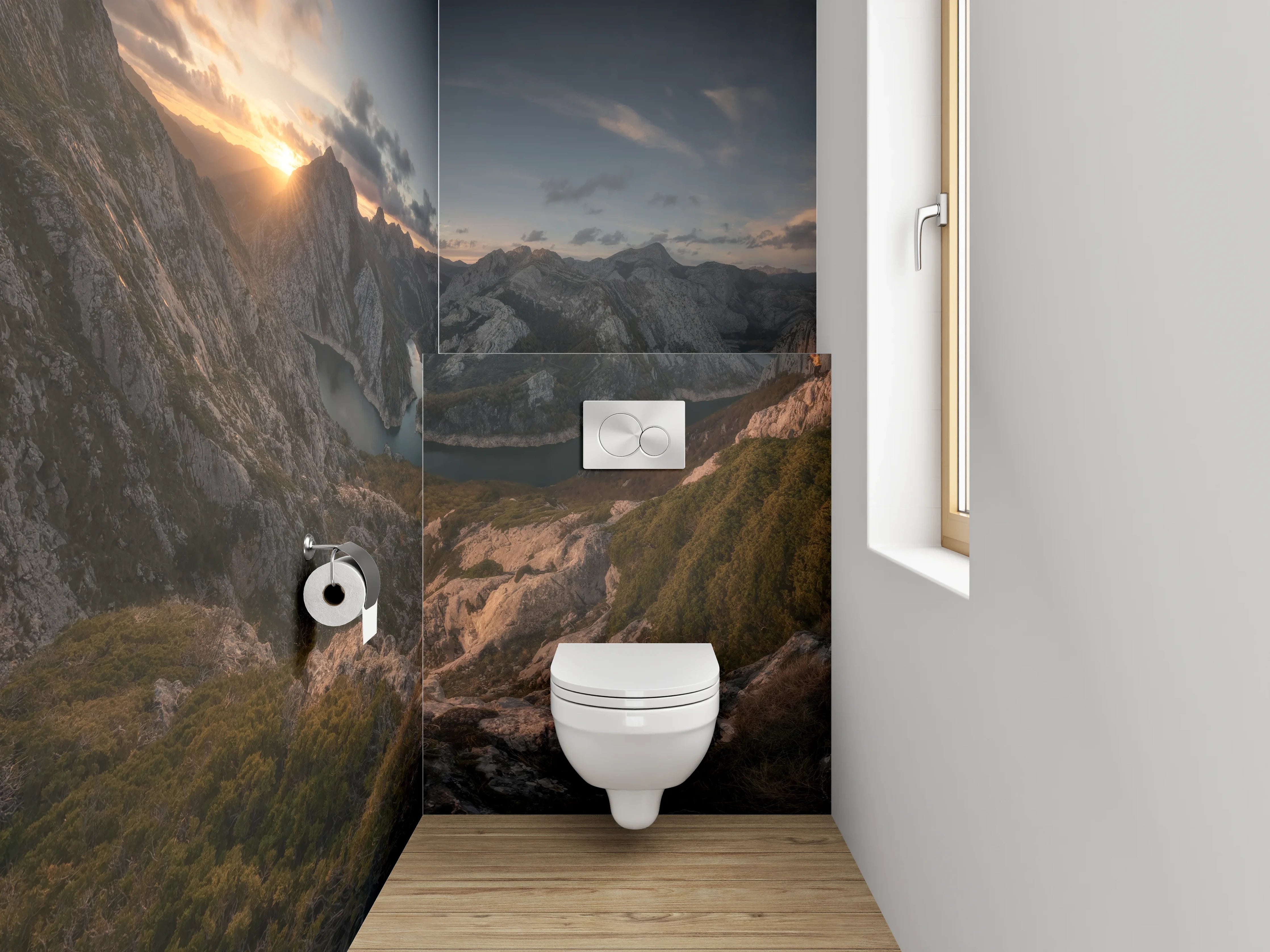 WC-Rückwand - Sonnenuntergang am Bergsee Panorama
