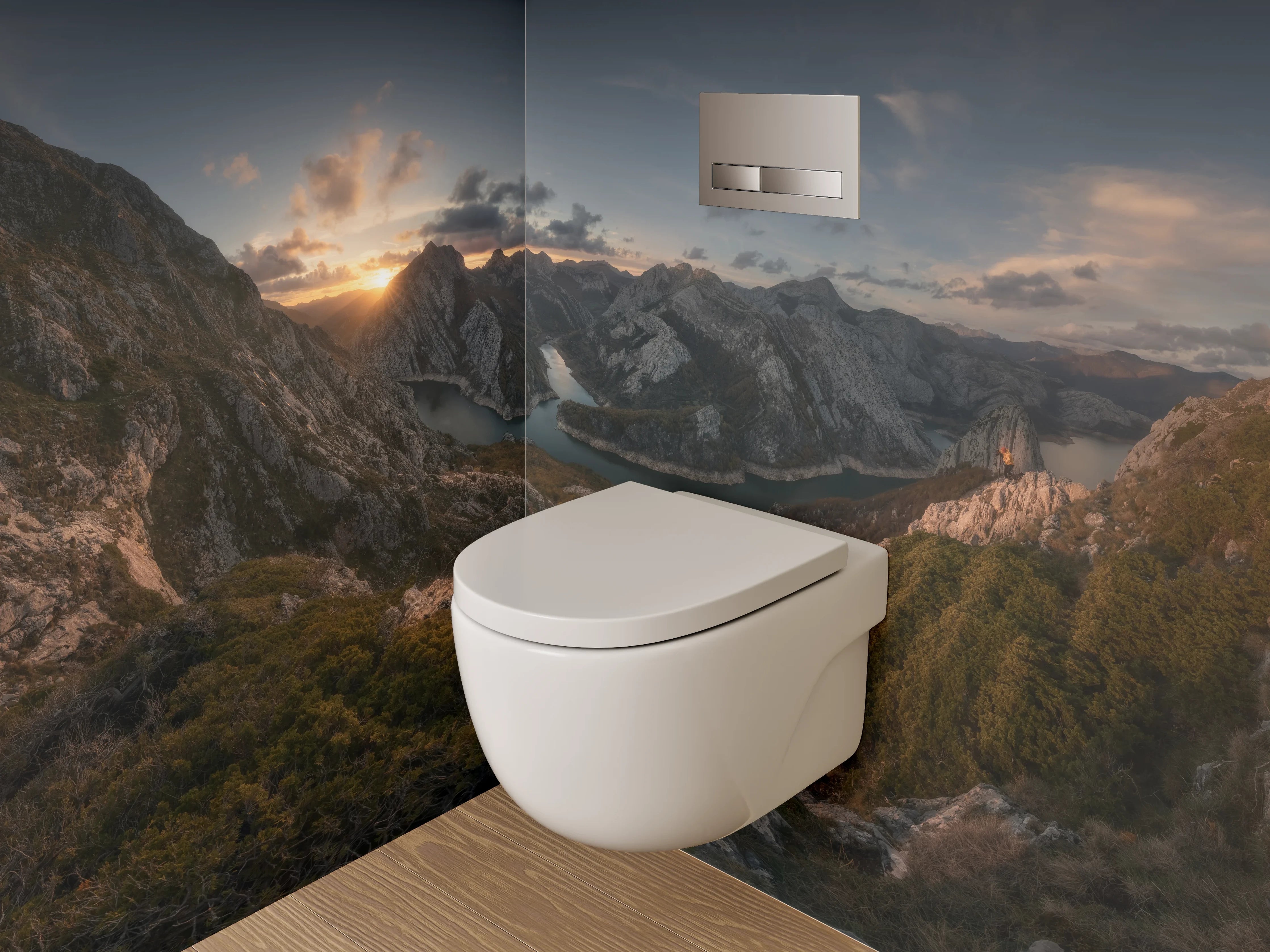 WC-Rückwand - Sonnenuntergang am Bergsee Panorama
