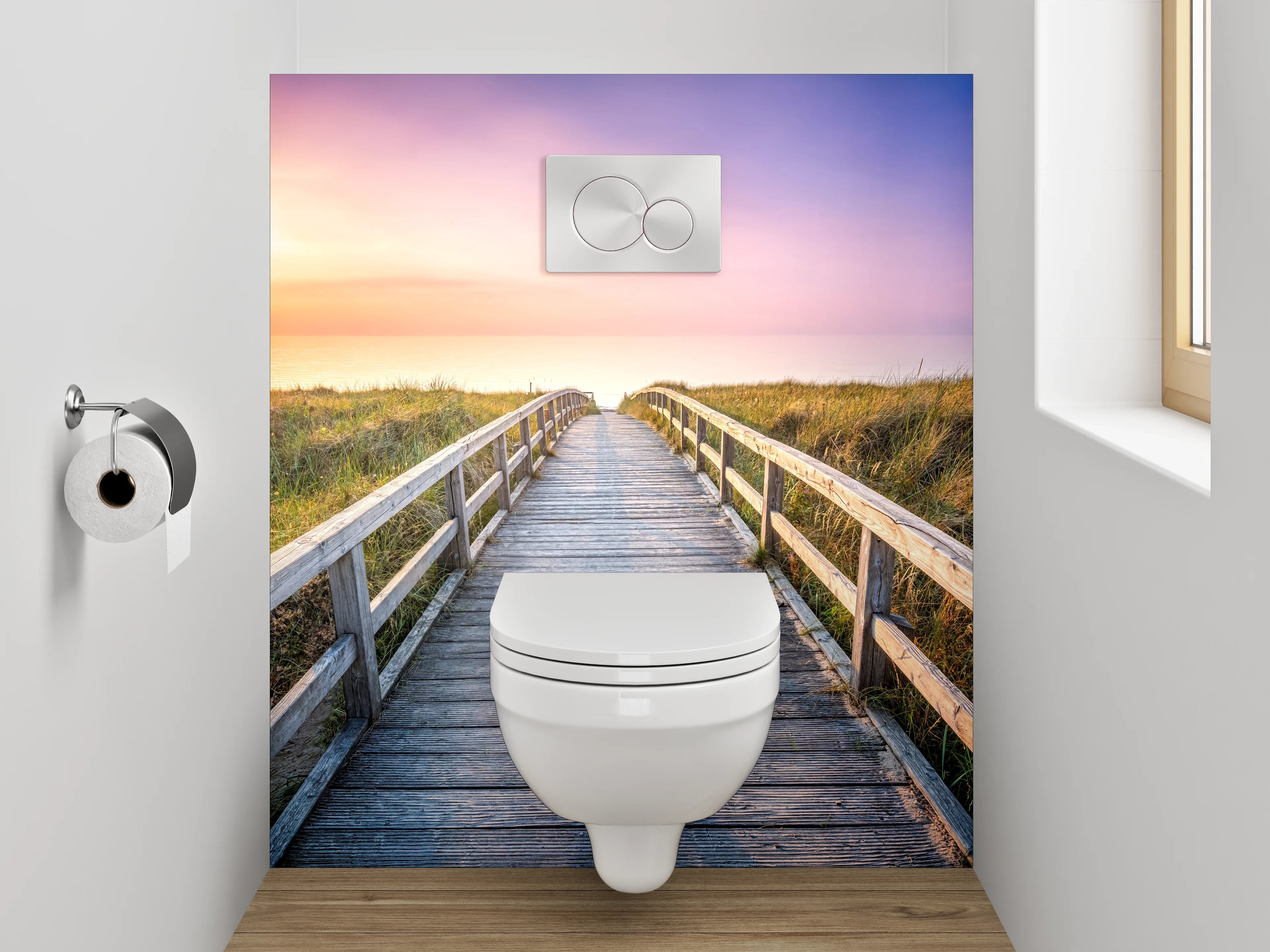 WC-Rückwand - Sonnenuntergang am Dünensteg