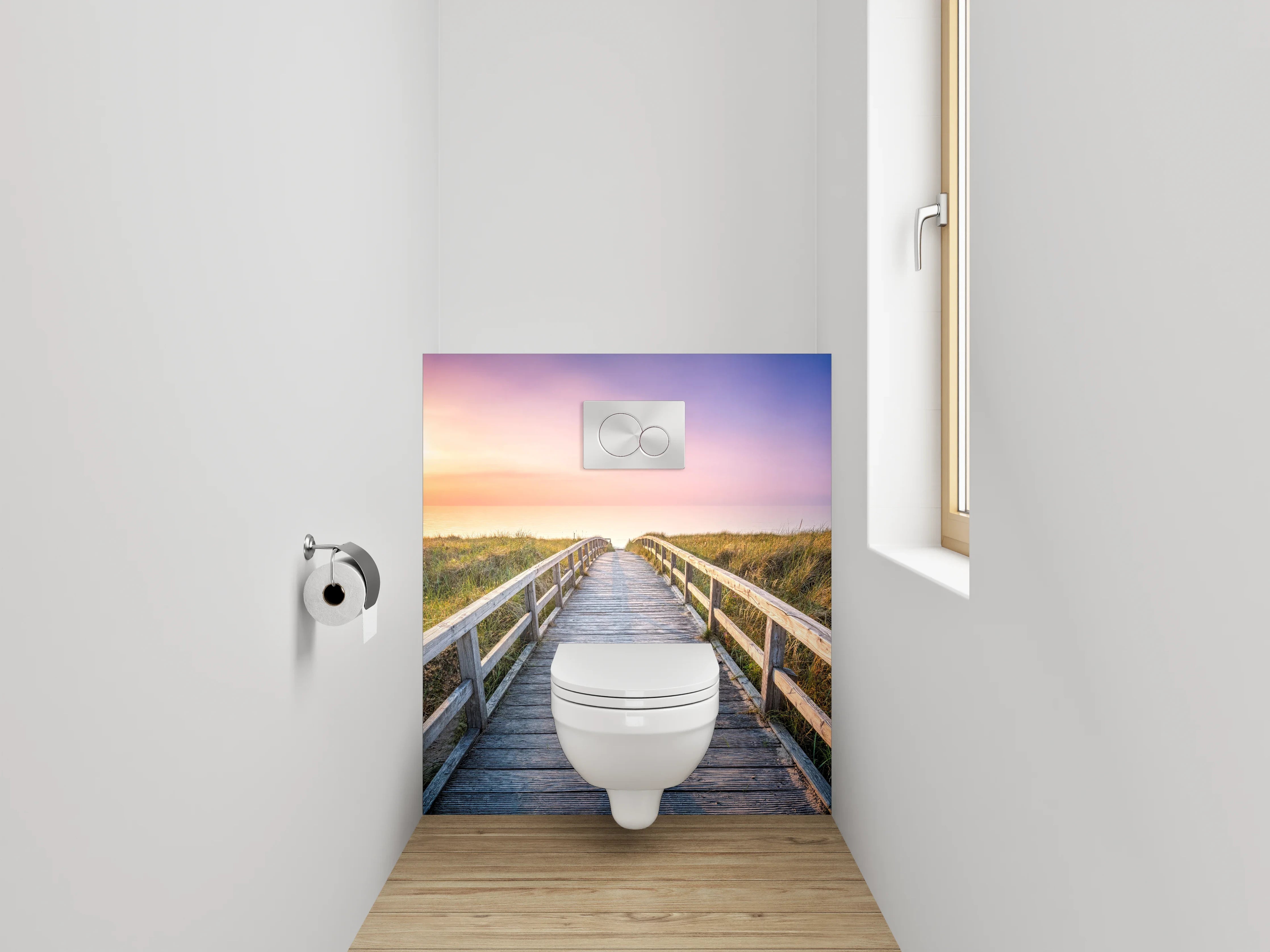 WC-Rückwand - Sonnenuntergang am Dünensteg