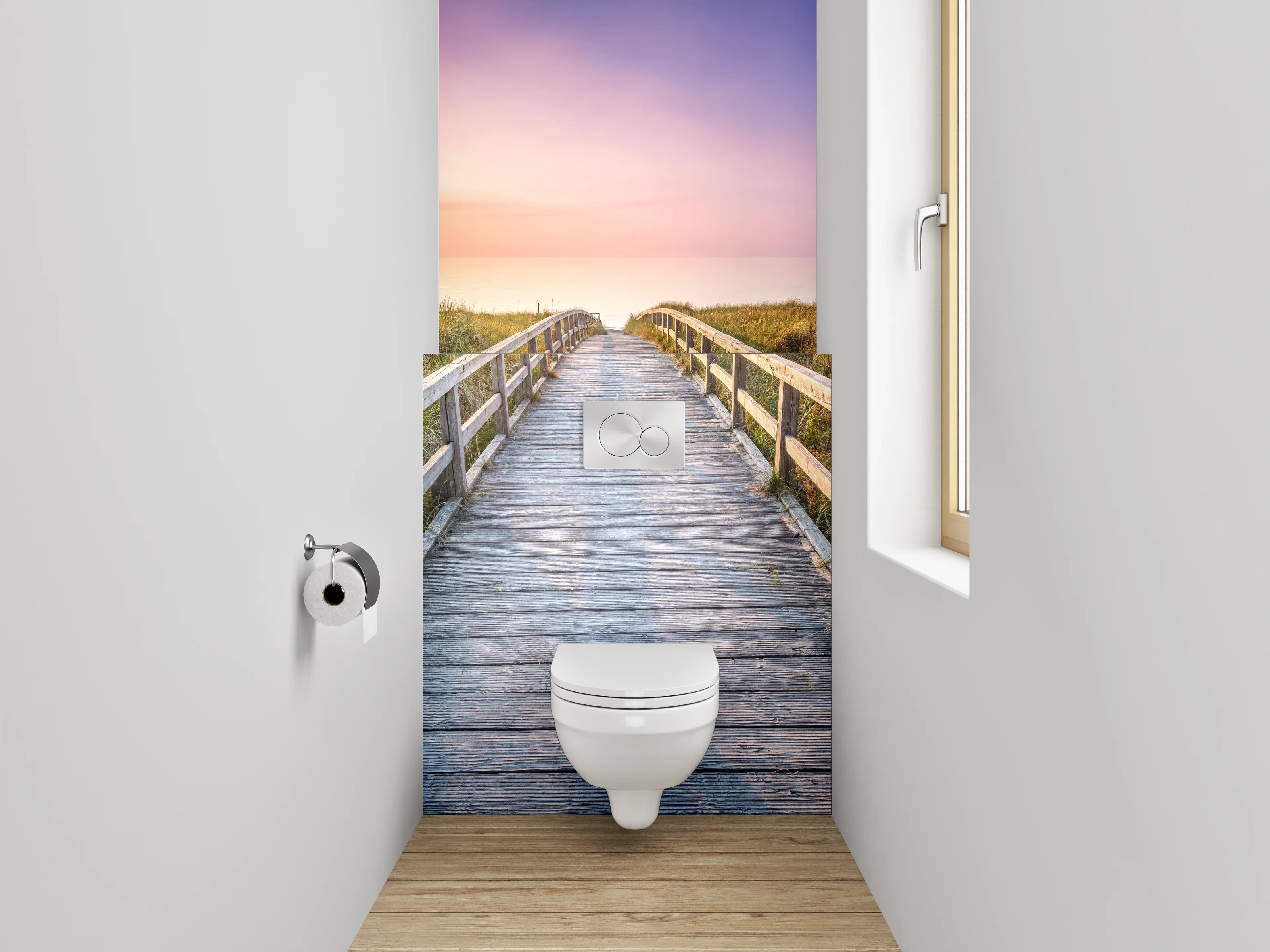 WC-Rückwand - Sonnenuntergang am Dünensteg