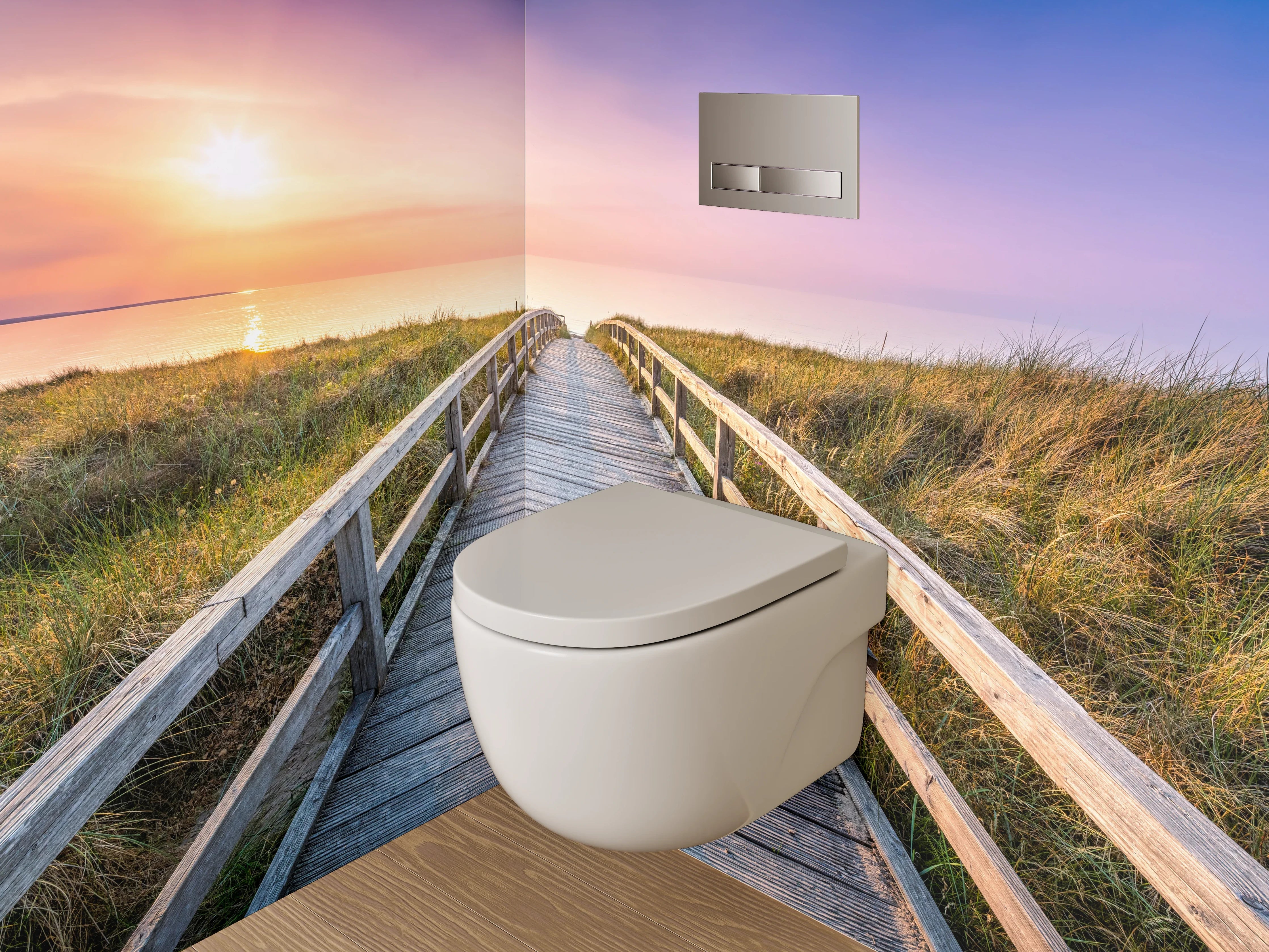 WC-Rückwand - Sonnenuntergang am Dünensteg
