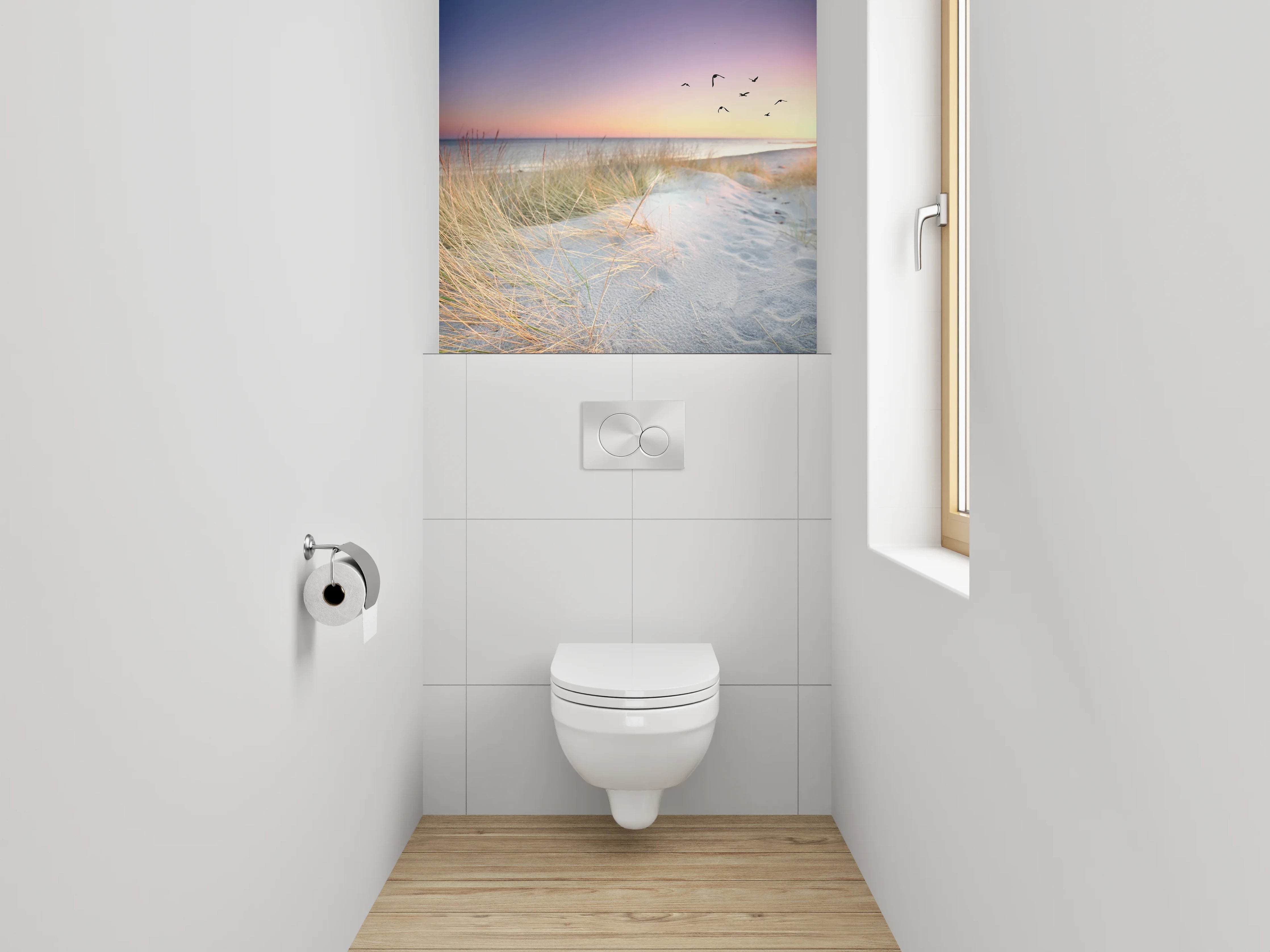 WC-Rückwand - Sonnenuntergang am Dünenstrand Panorama
