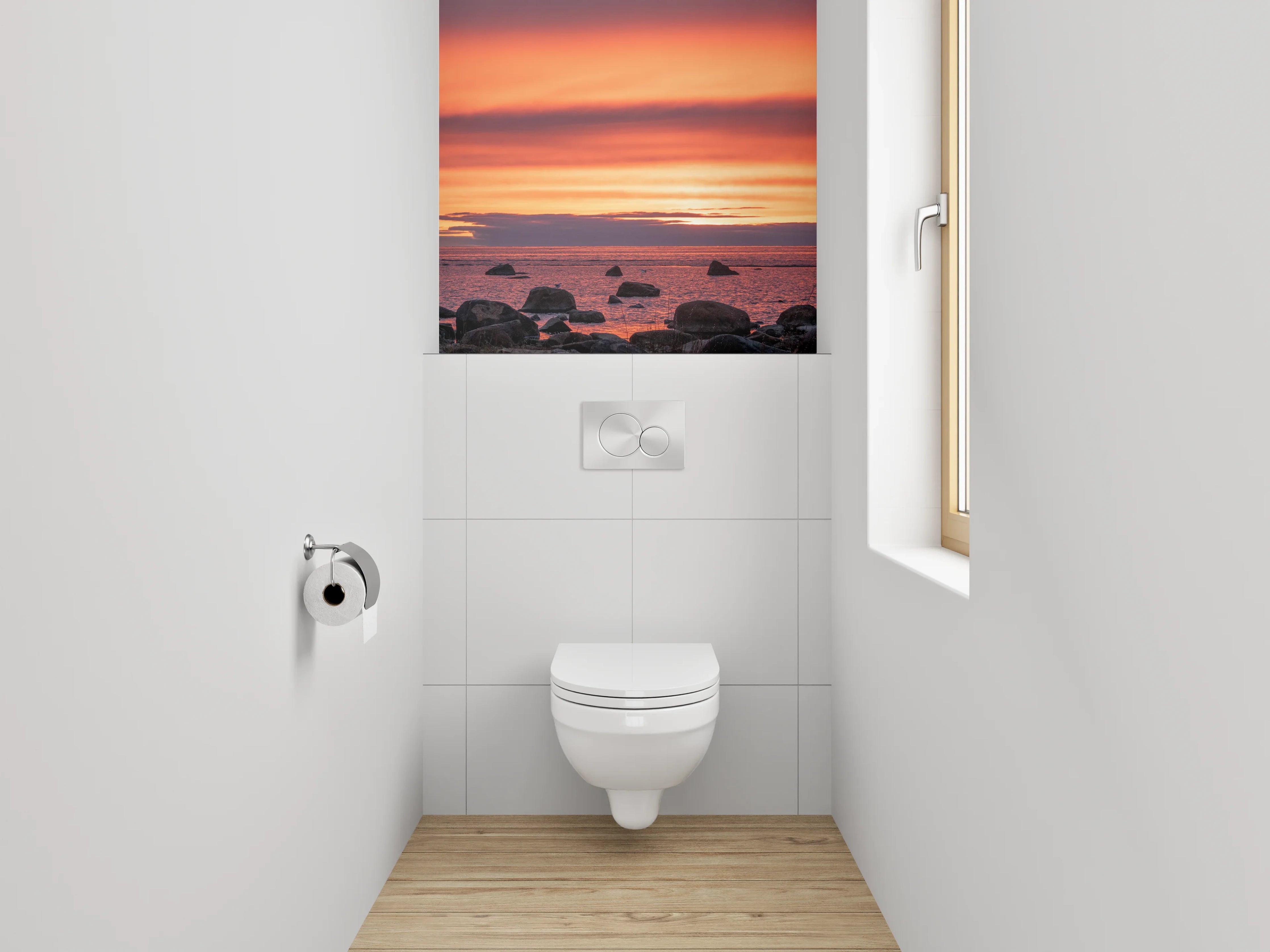 WC-Rückwand - Sonnenuntergang am Felsenmeer