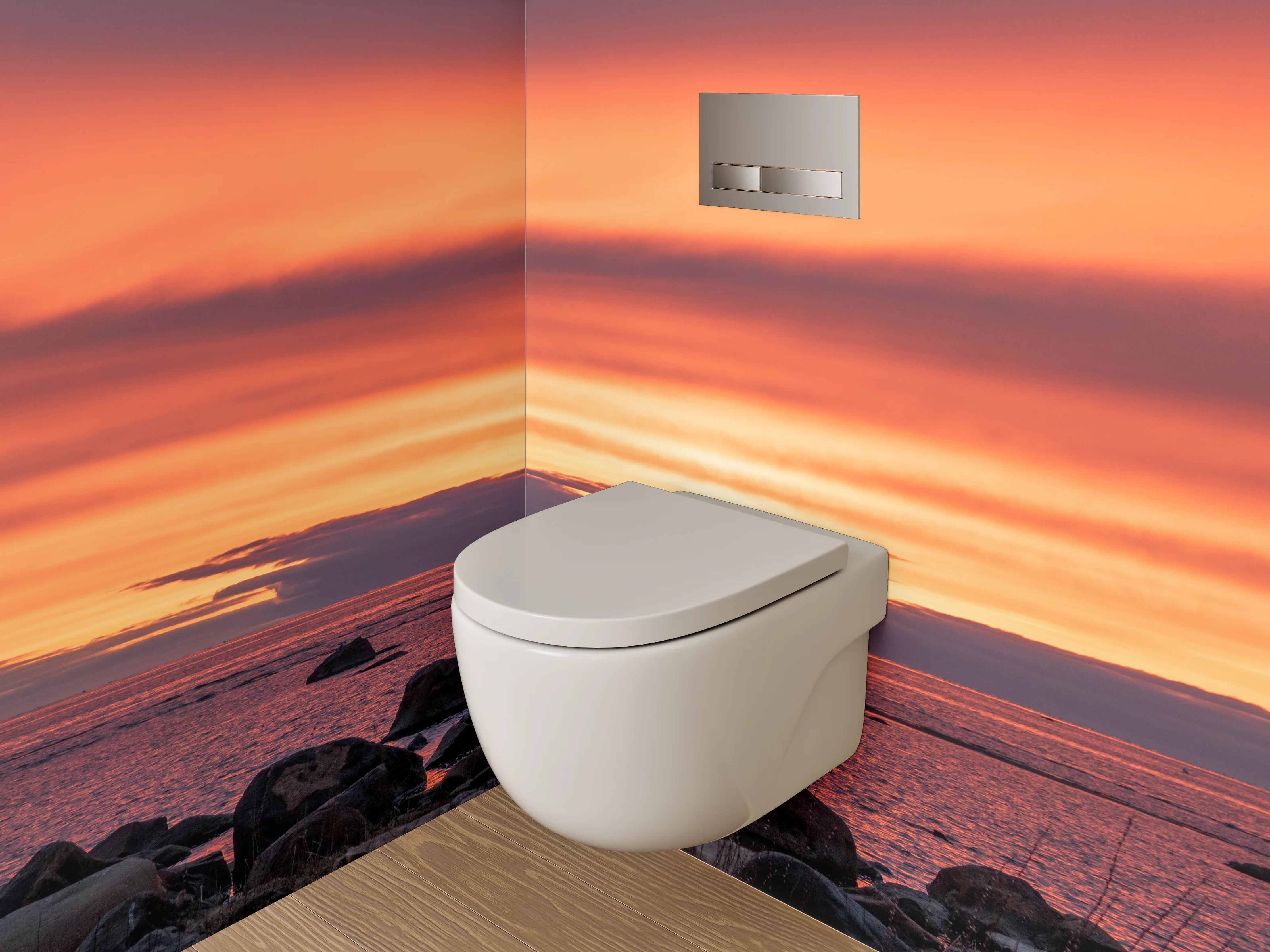 WC-Rückwand - Sonnenuntergang am Felsenmeer