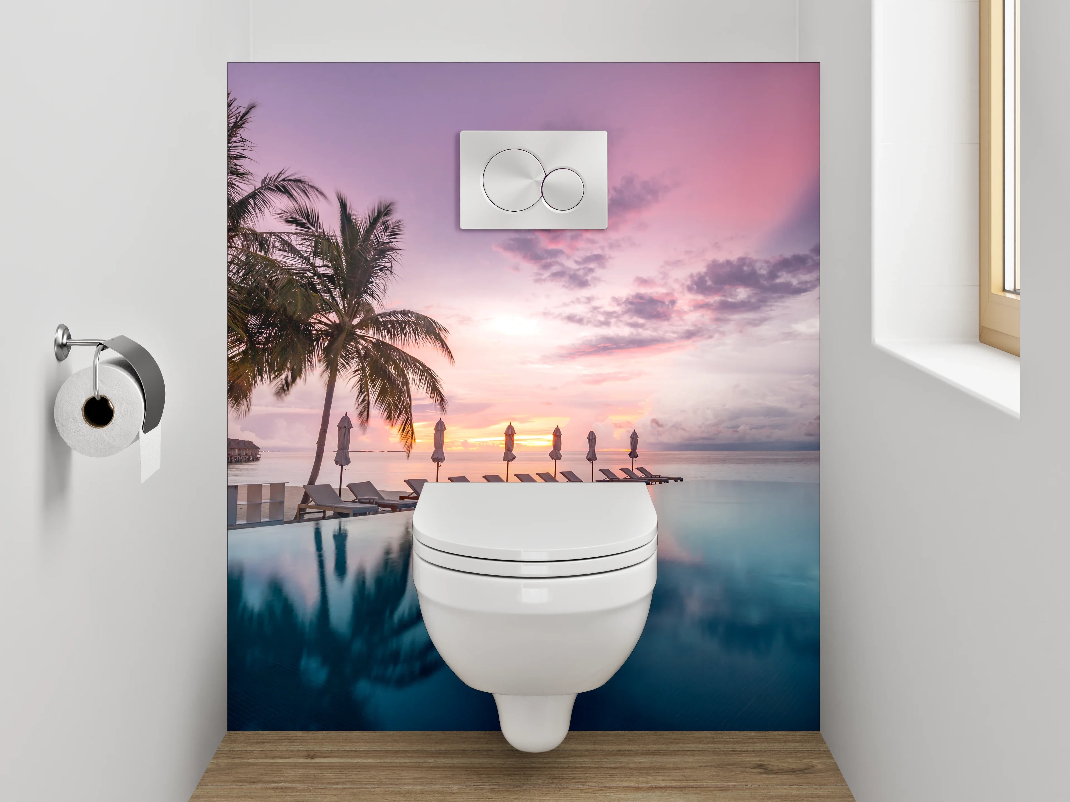 WC-Rückwand - Sonnenuntergang am Infinity-Pool