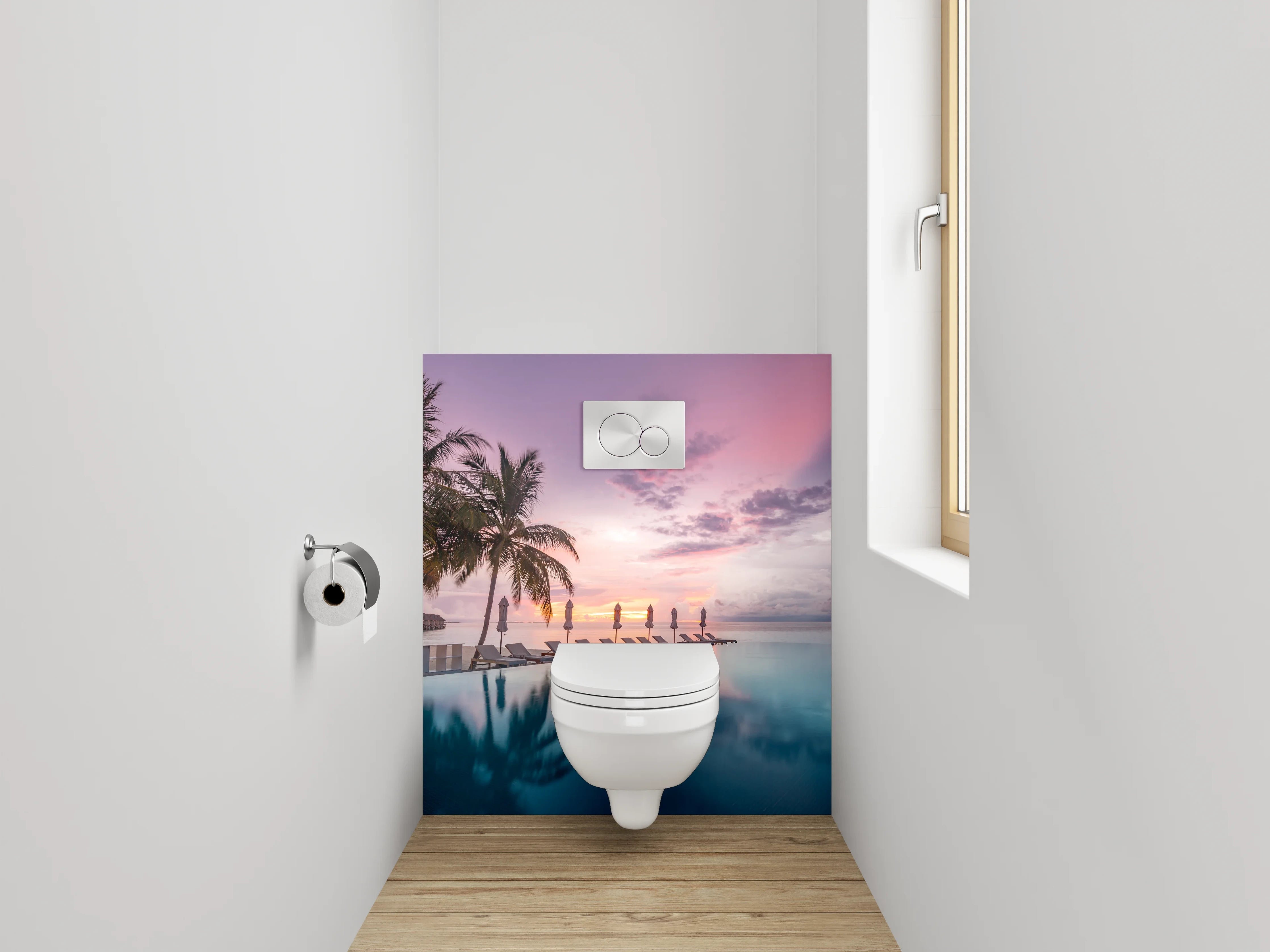 WC-Rückwand - Sonnenuntergang am Infinity-Pool