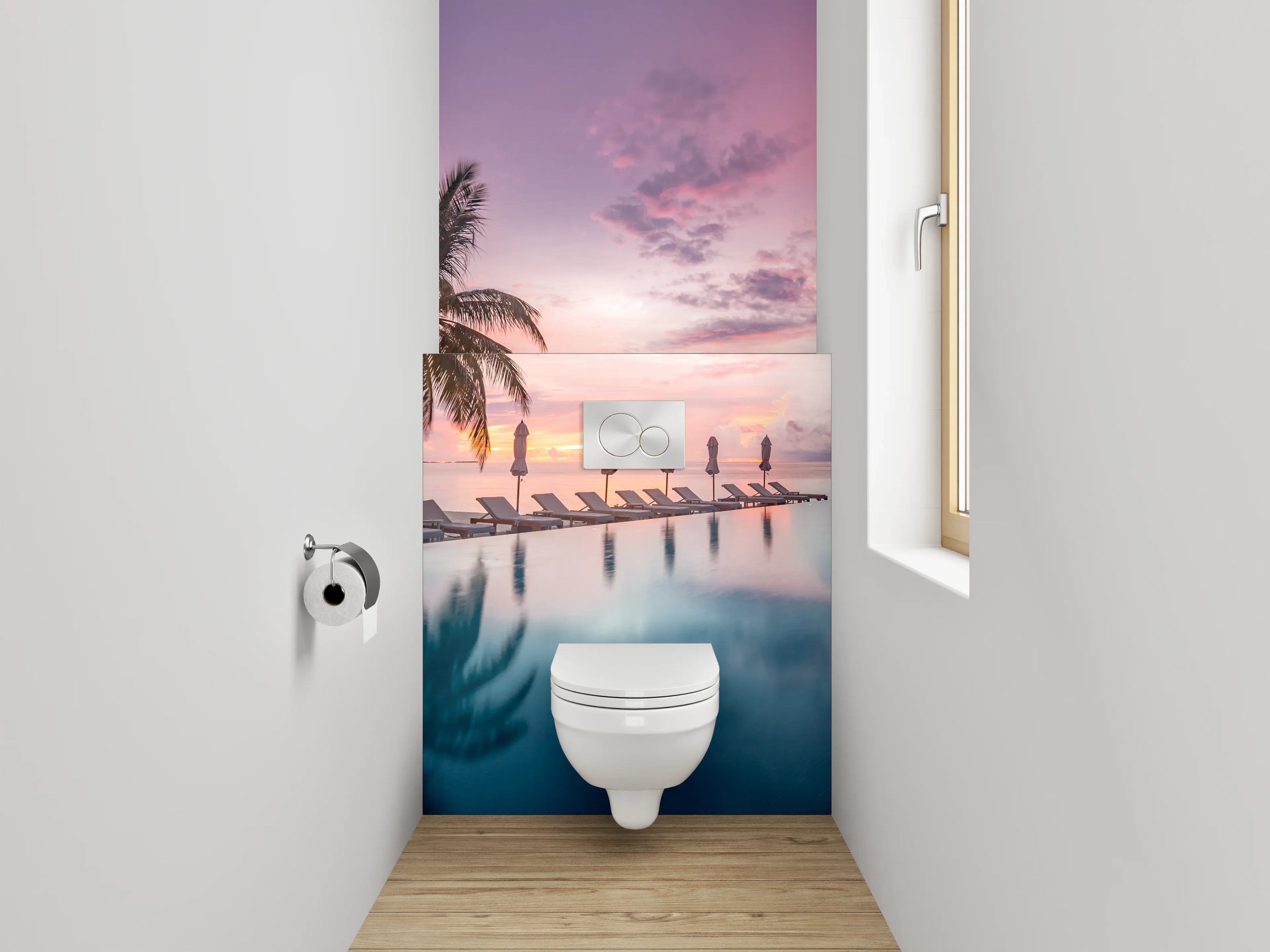 WC-Rückwand - Sonnenuntergang am Infinity-Pool