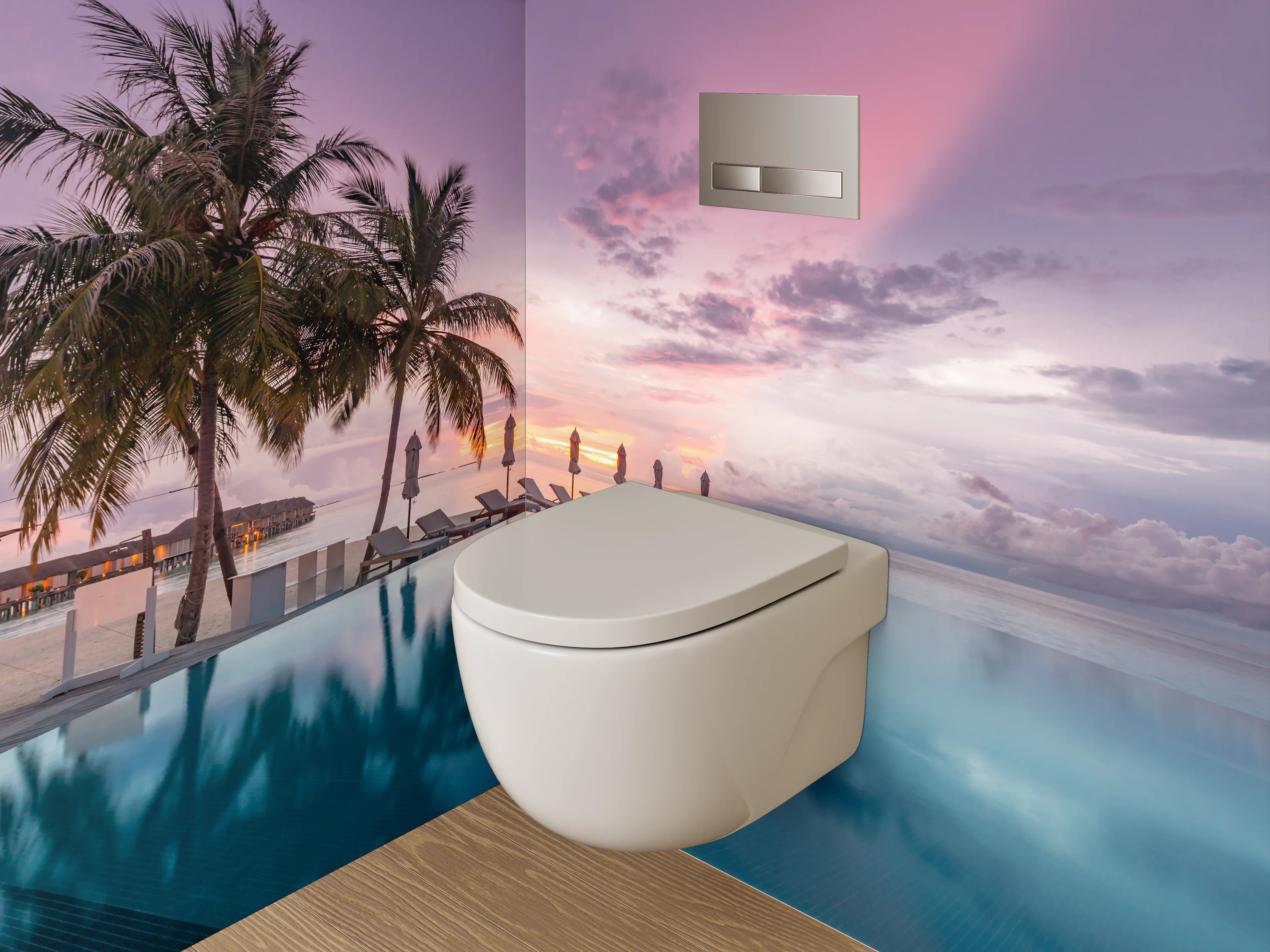 WC-Rückwand - Sonnenuntergang am Infinity-Pool
