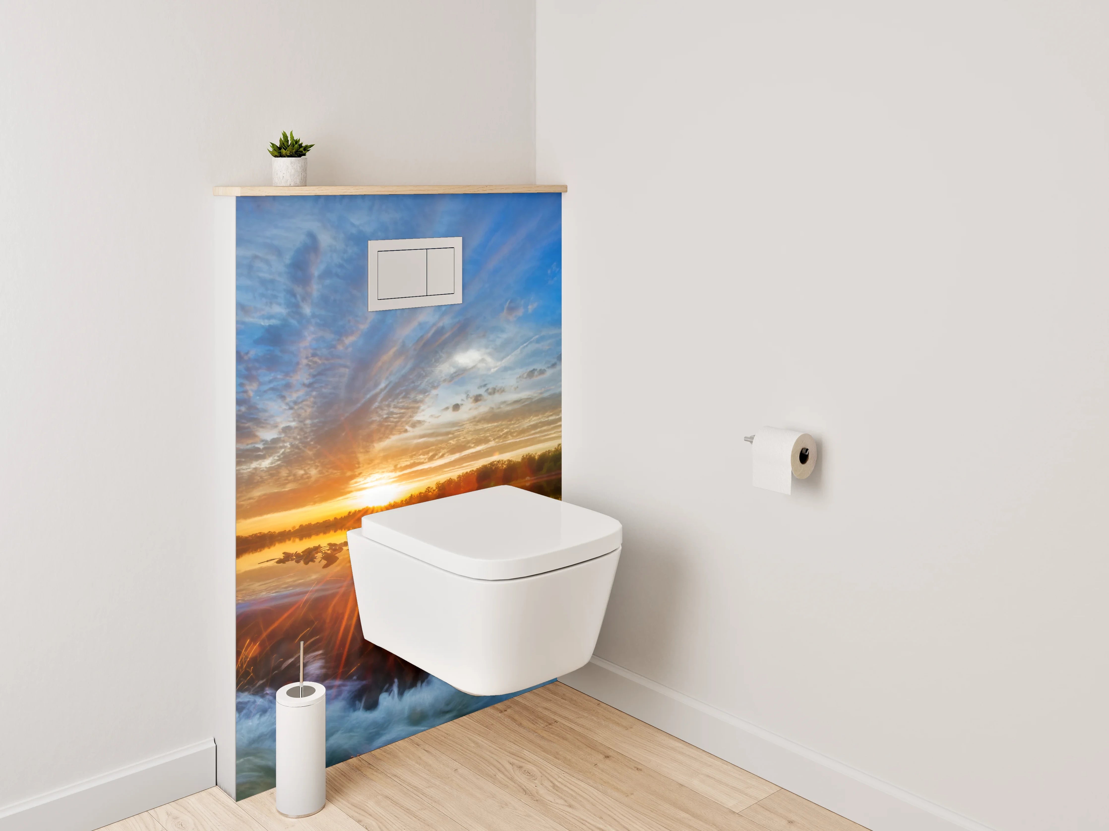 WC-Rückwand - Sonnenuntergang am See mit Wasserfall